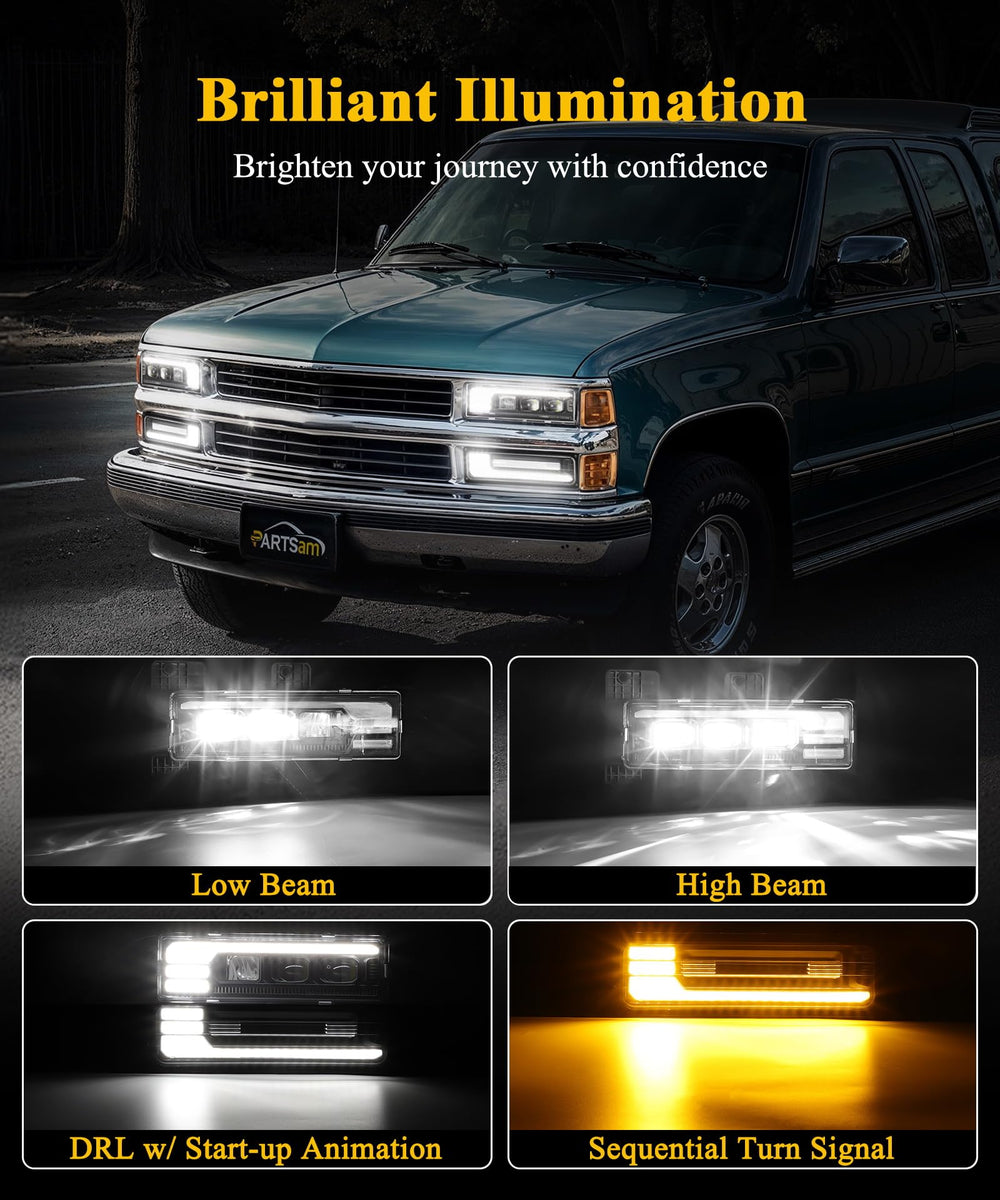 Partsam close-up of LED optics highlighting high-intensity chips and precise beam pattern
