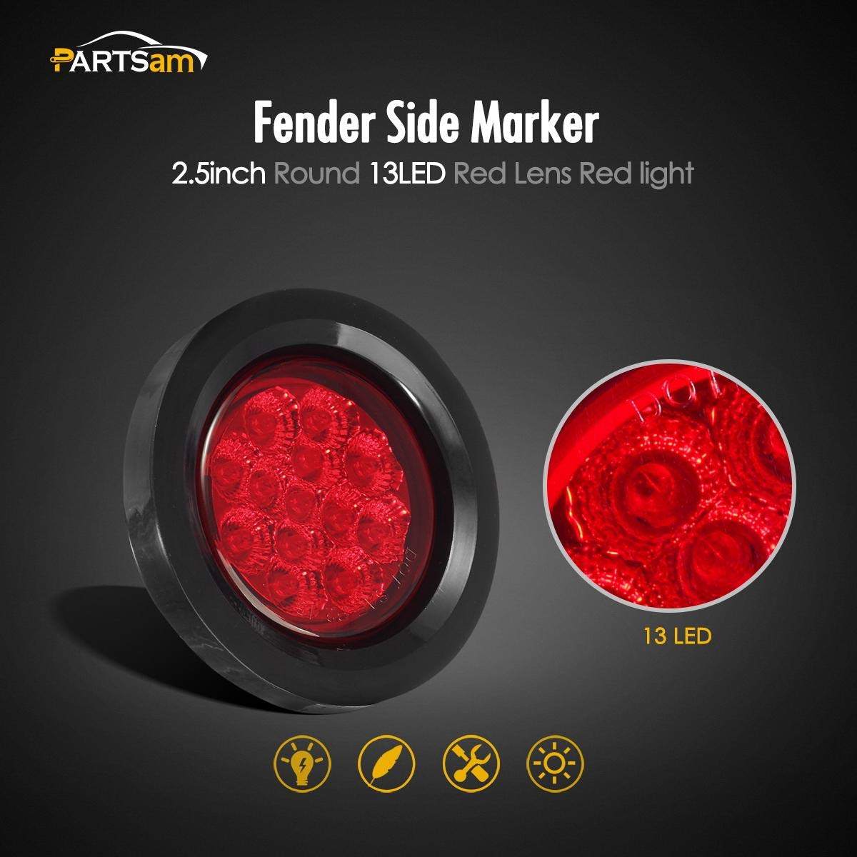 Partsam closeup of 13 LED array highlighting concentrated brightness and consistent illumination