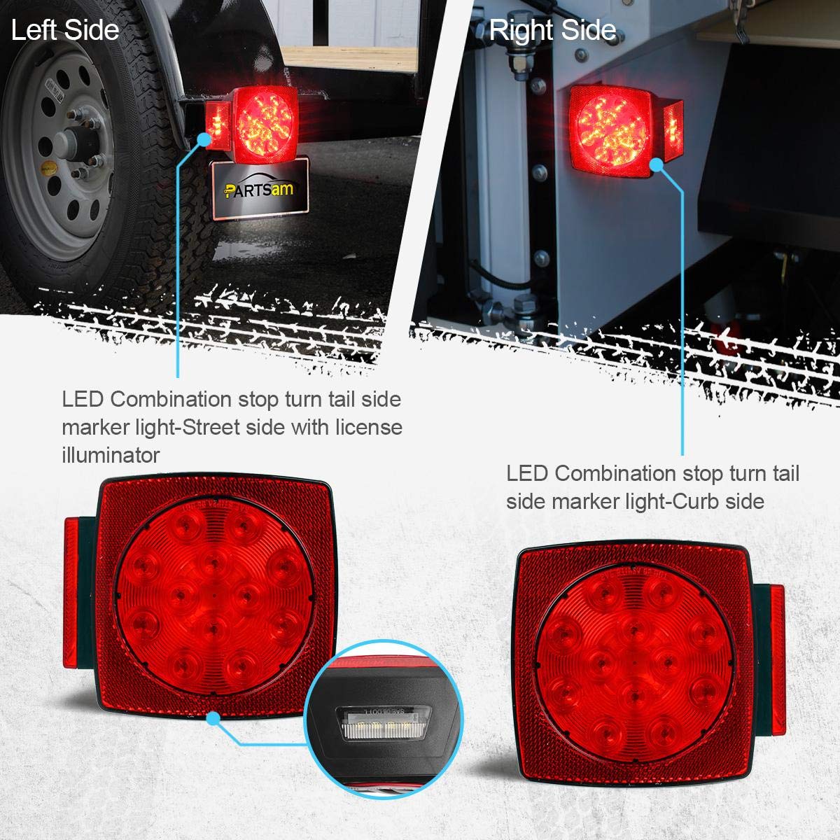 Partsam curb-side light showing red marker and reflector for enhanced side visibility