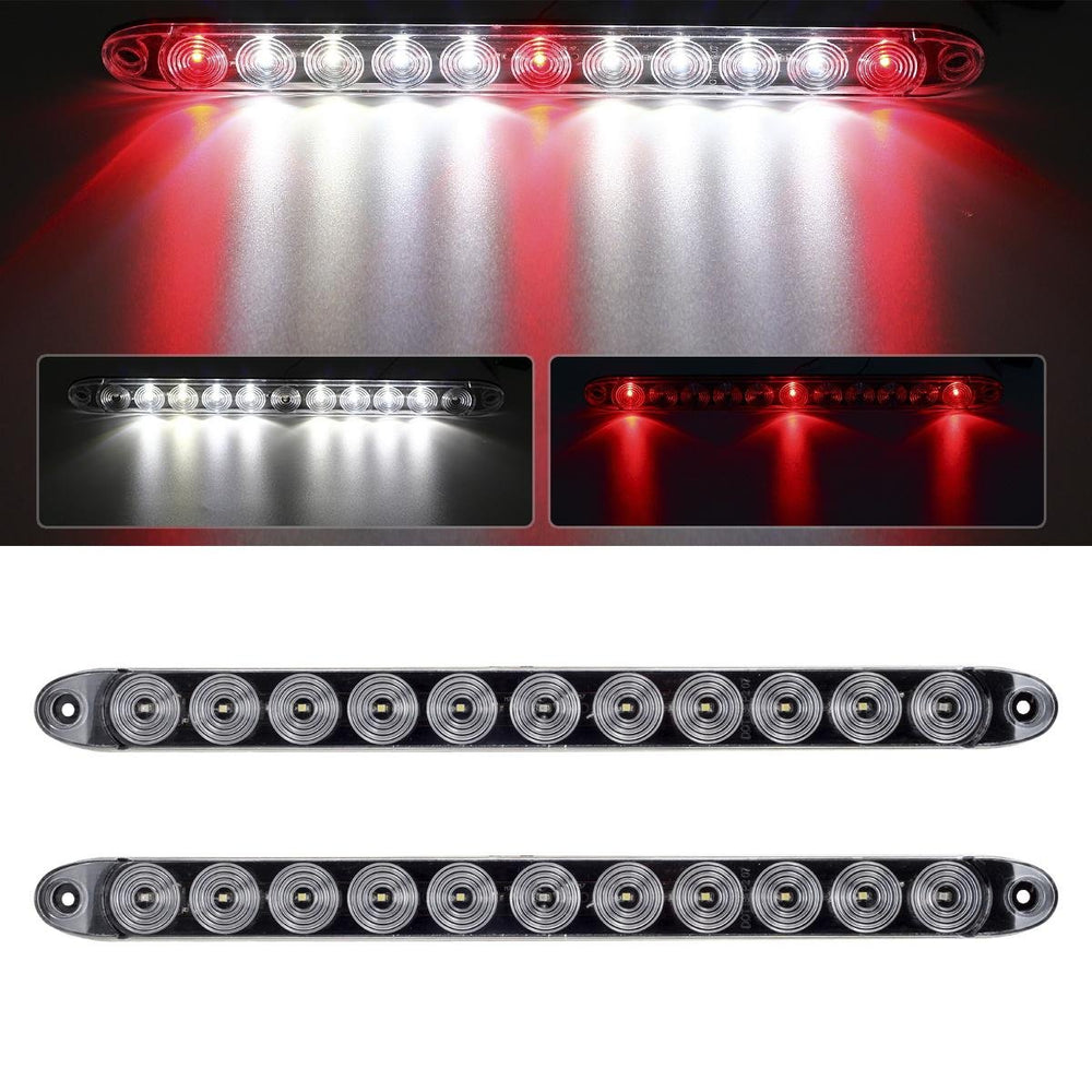 Partsam front view clear lens showing red ID lights and white LEDs for enhanced visibility