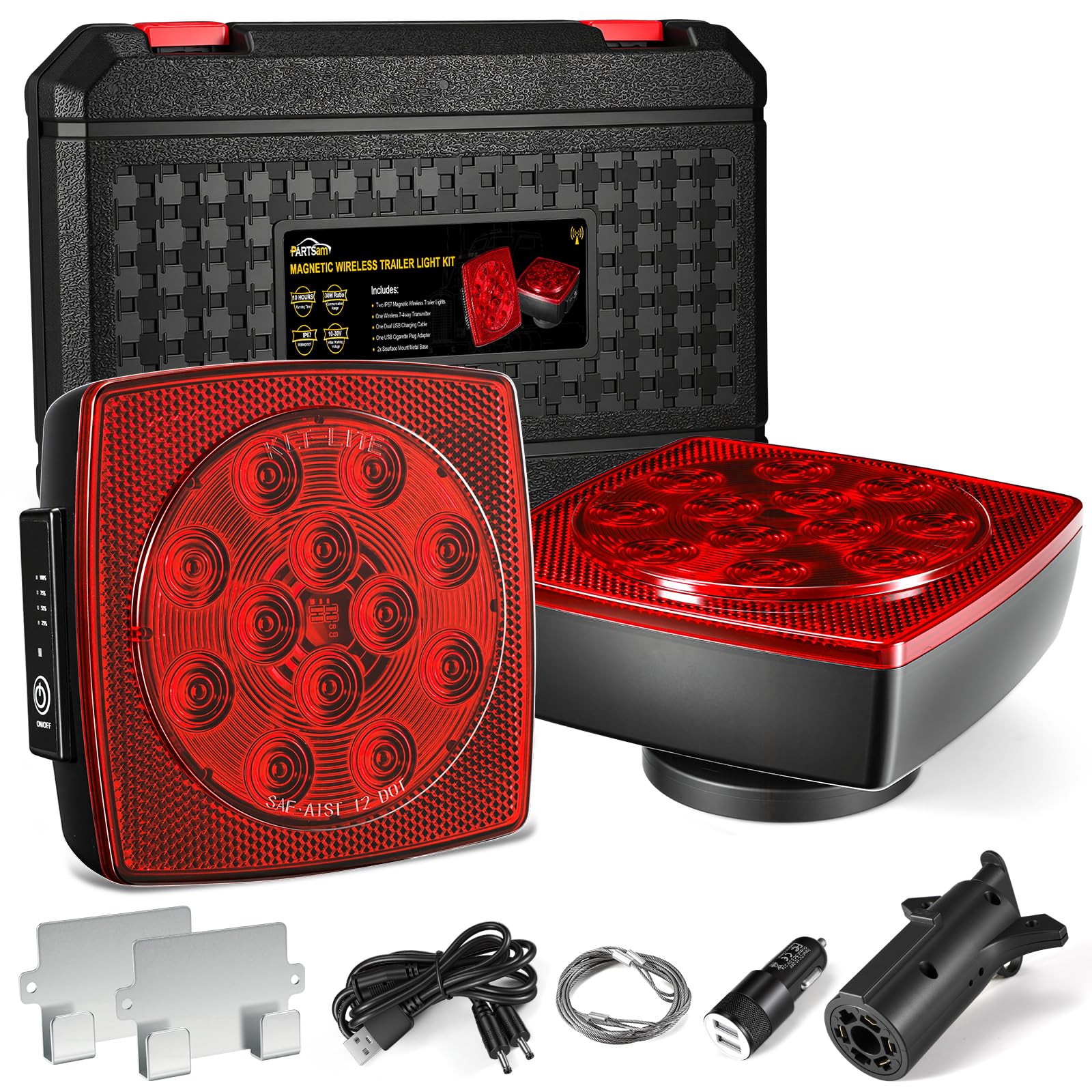 Partsam front face square LED tail light showing bright signaling for safety
