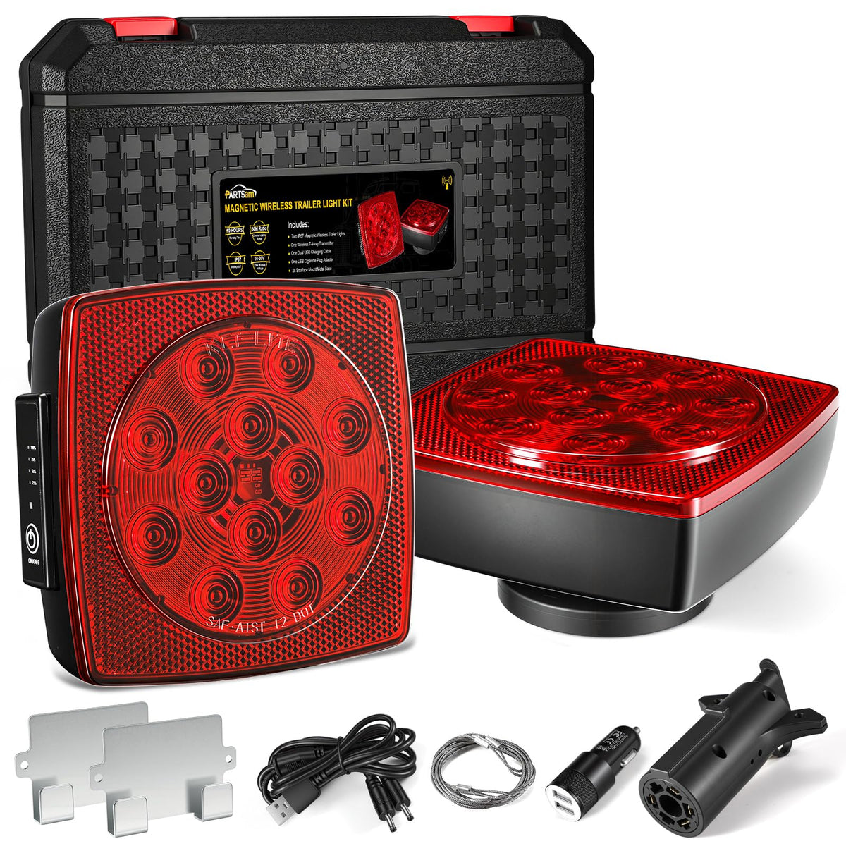 Partsam front face square LED tail light showing bright signaling for safety