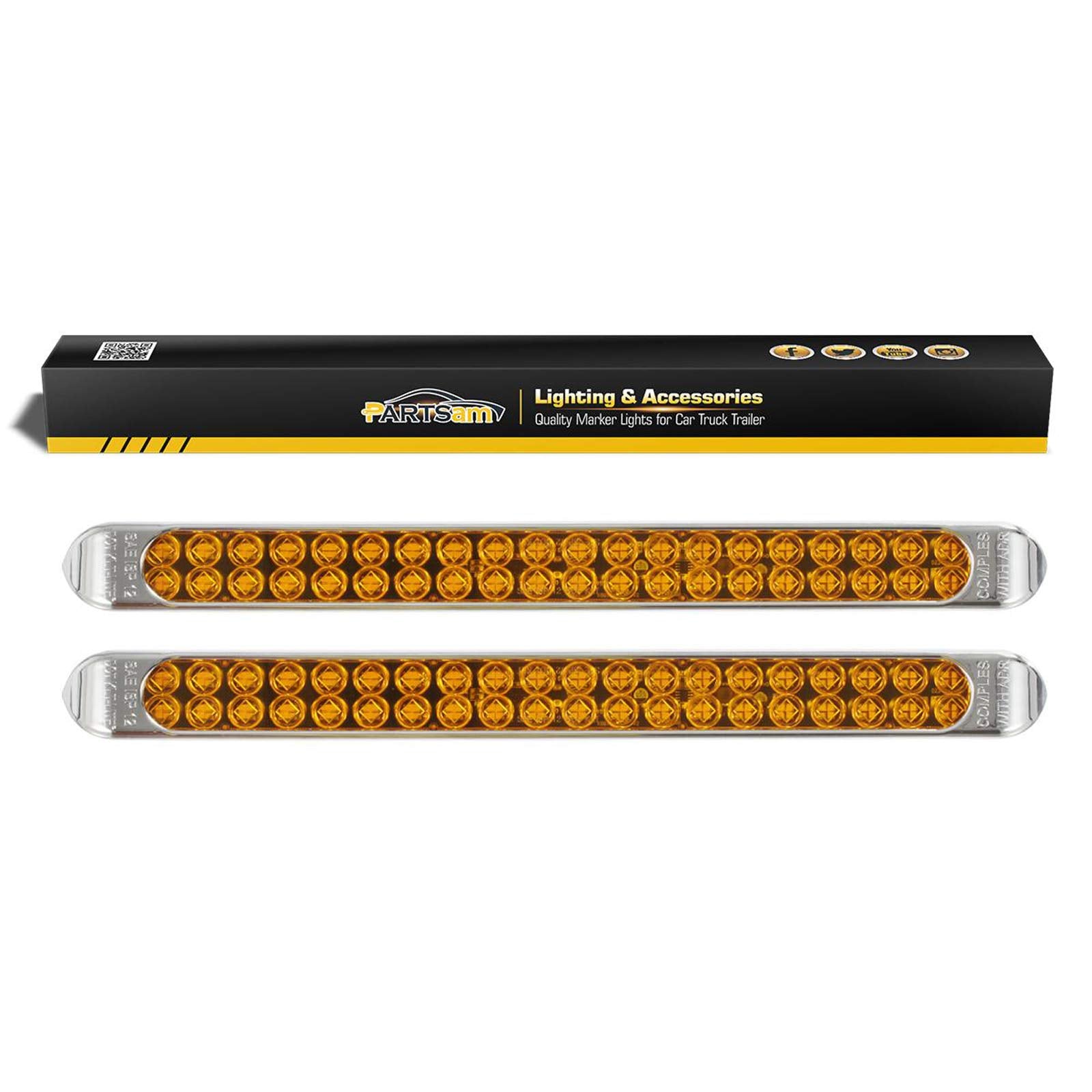Partsam front view 17-inch amber LED bar showing bright visibility