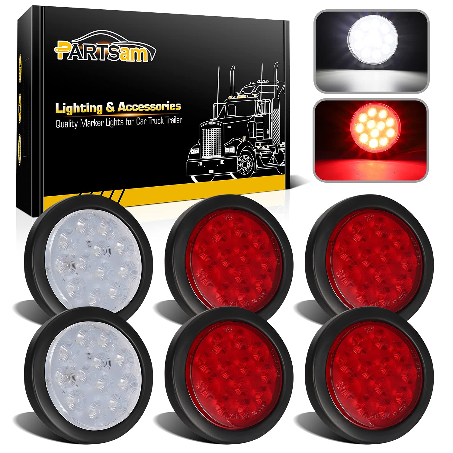 Partsam front view of 4-inch round LED tail light shows clear visibility