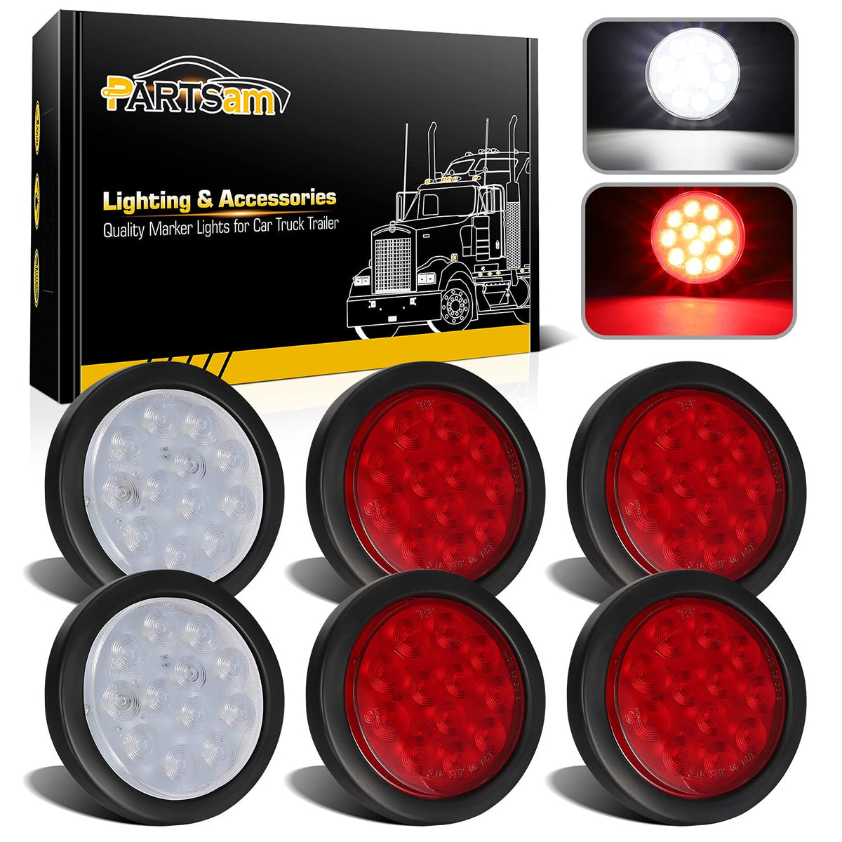 Partsam front view of 4-inch round LED tail light shows clear visibility