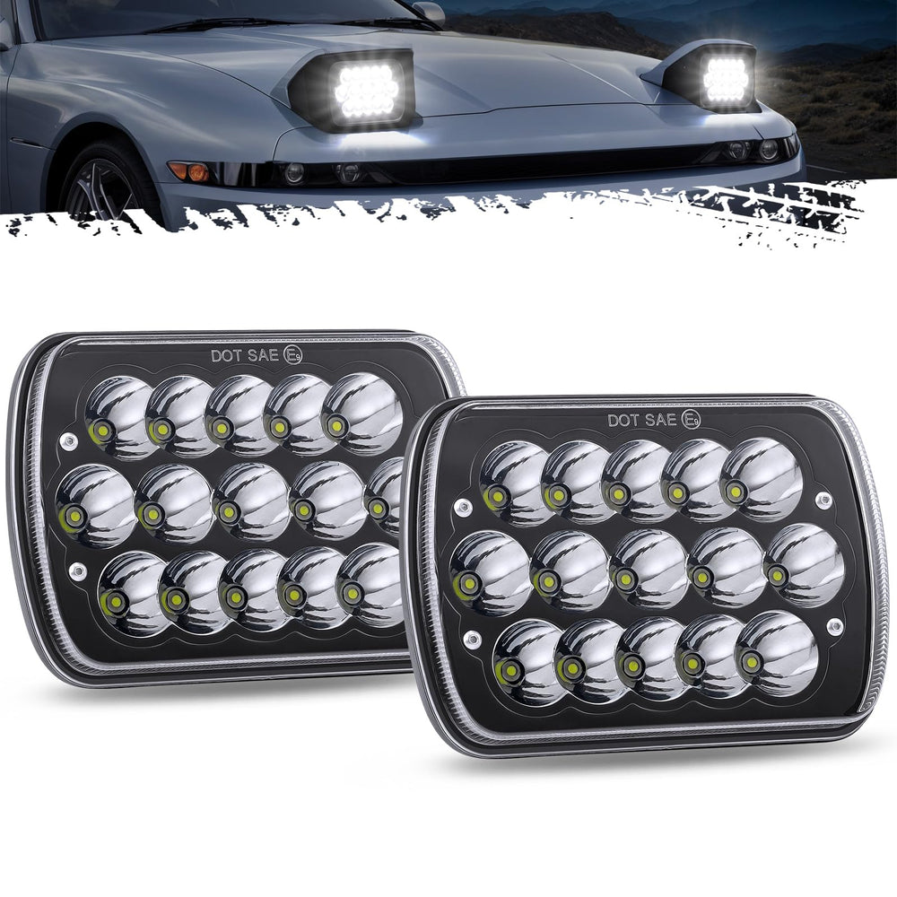 Partsam front view 7x6 headlight showing bright lens and upgraded appearance