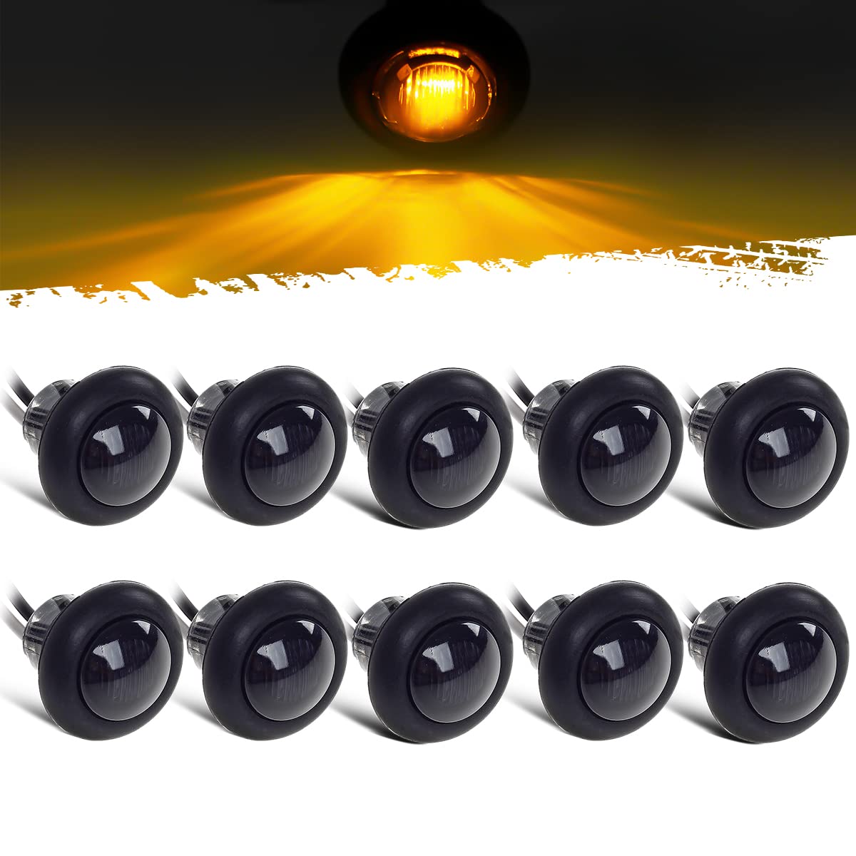 Partsam front view amber 3/4" marker light showing compact design and clear visibility