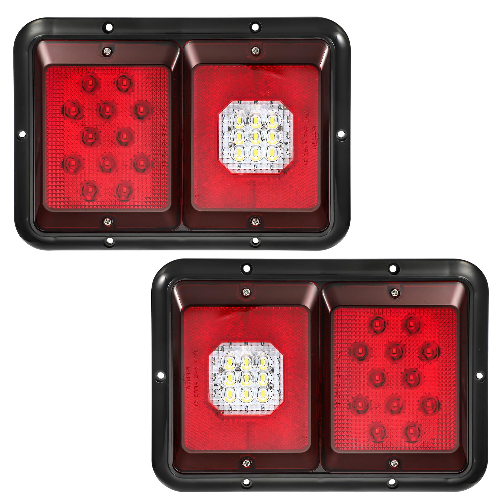 Partsam front view double LED tail light showing clear red lenses and bright signaling