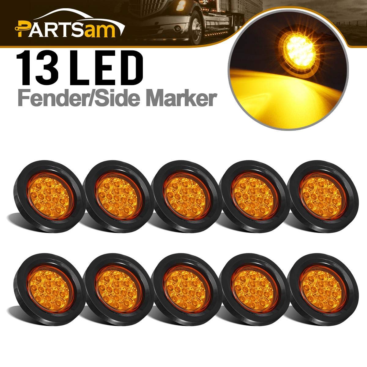 Partsam front view amber marker light showing clear visibility