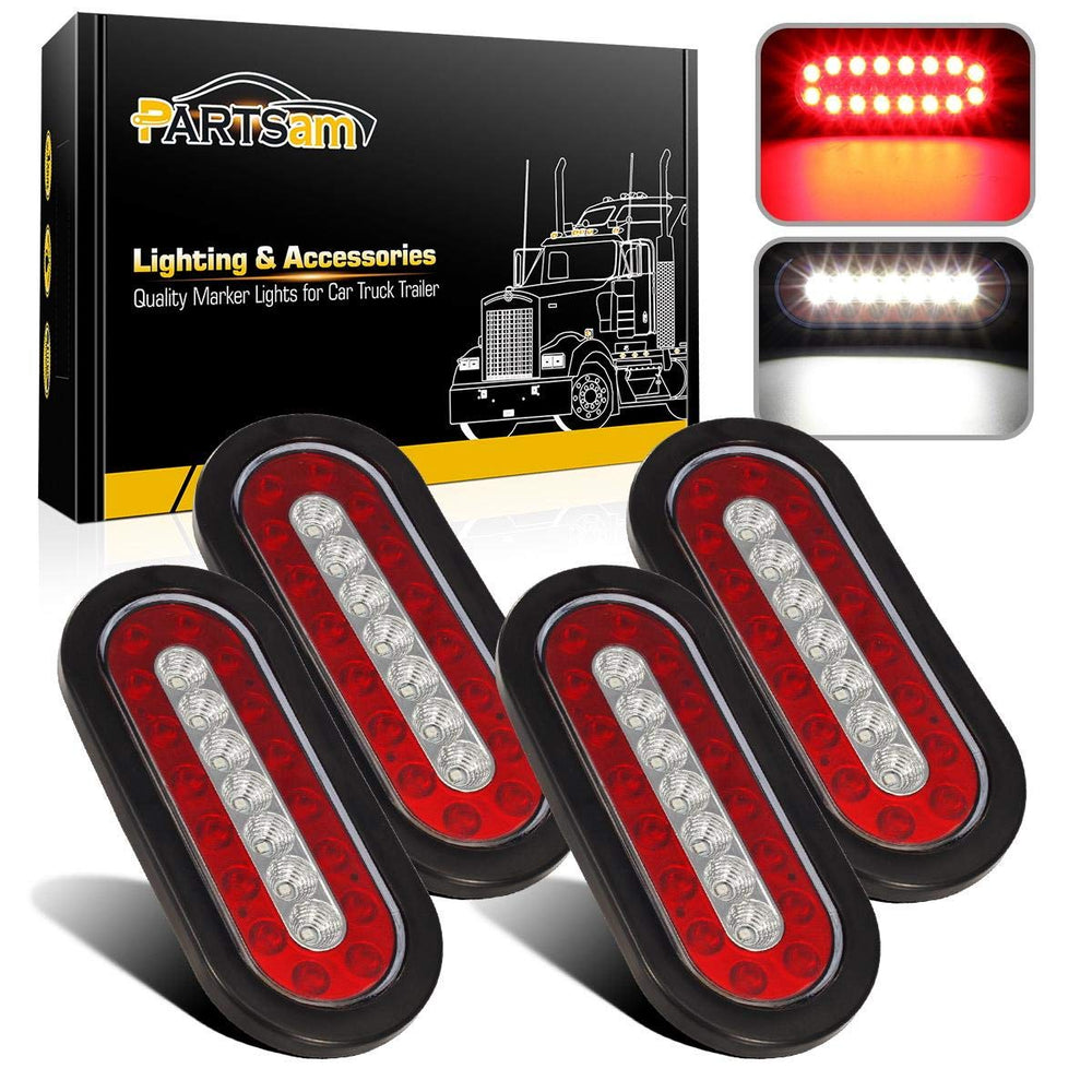 Partsam front view oval LED taillight showing clear lens and red outer ring benefit improved signaling