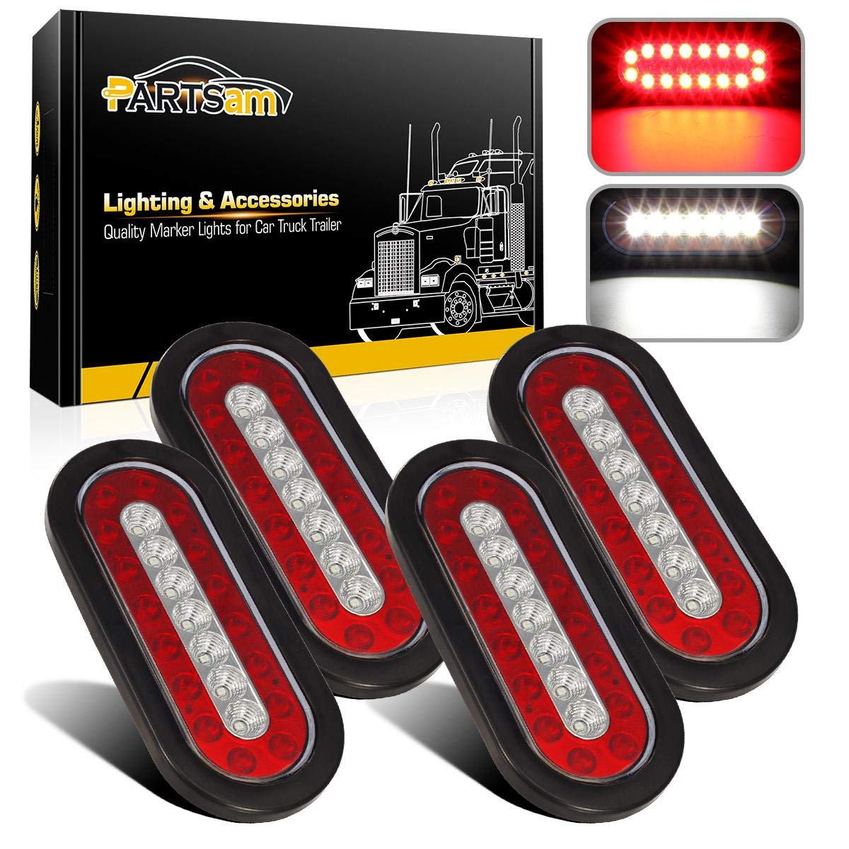 Partsam front view oval LED taillight showing clear lens and red outer ring benefit improved signaling