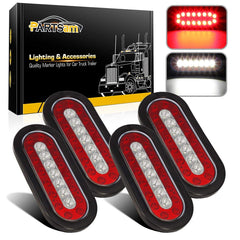 Partsam front view oval LED taillight showing clear lens and red outer ring benefit improved signaling