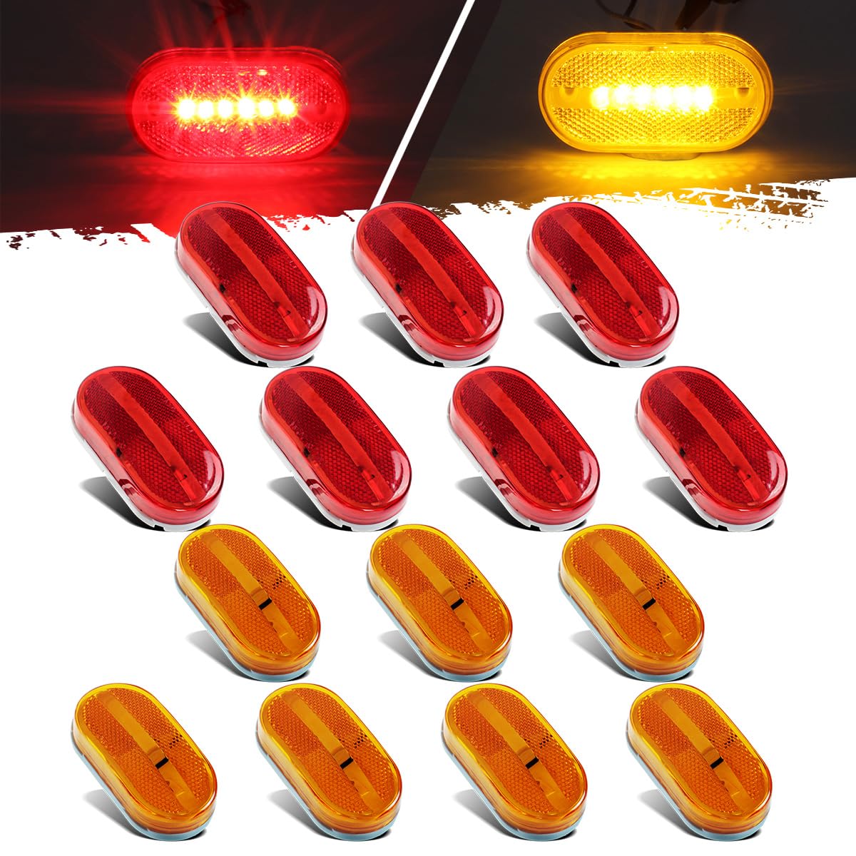 Partsam front view of kit showing amber and red lights, clear visibility benefit