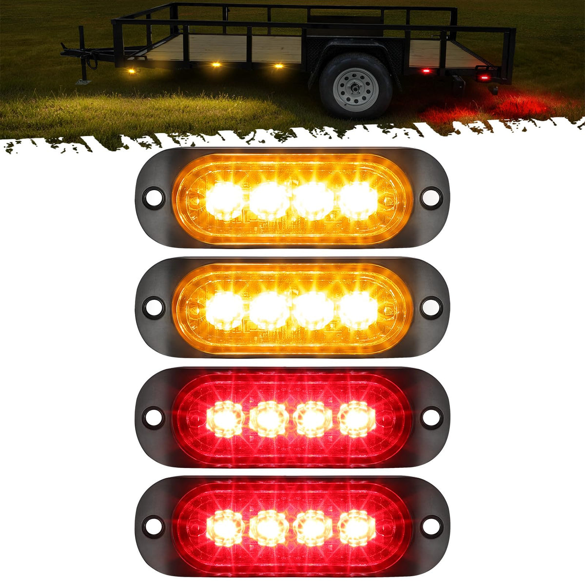 Partsam front view of red and amber marker lights showing compact set and clear colors