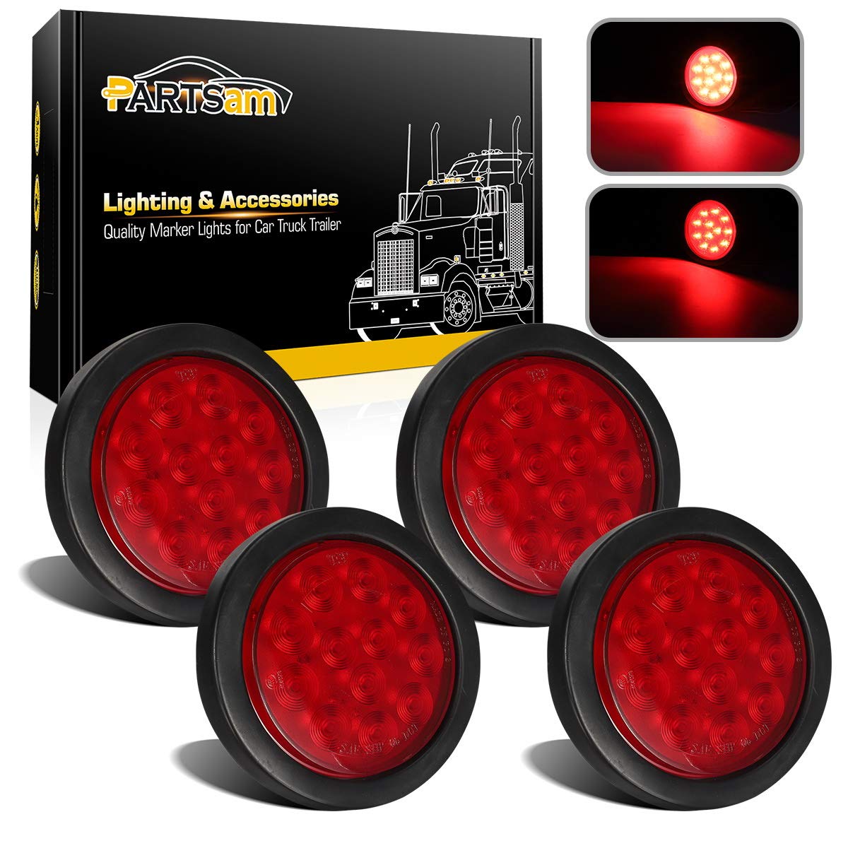 Partsam front view of 4-inch round LED trailer light showing clear signaling