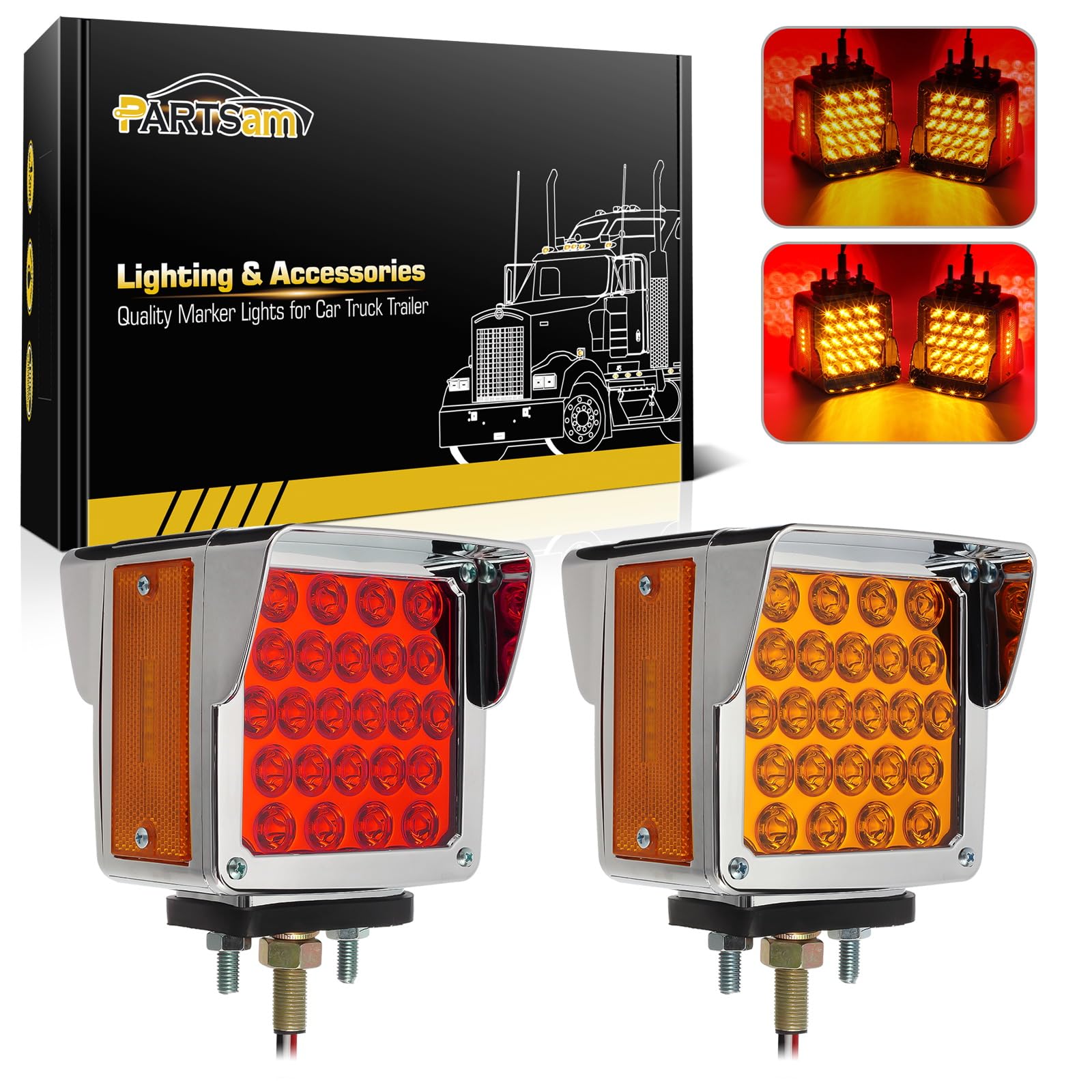 Partsam front view of square double-face pedestal light showing clear signals for safety