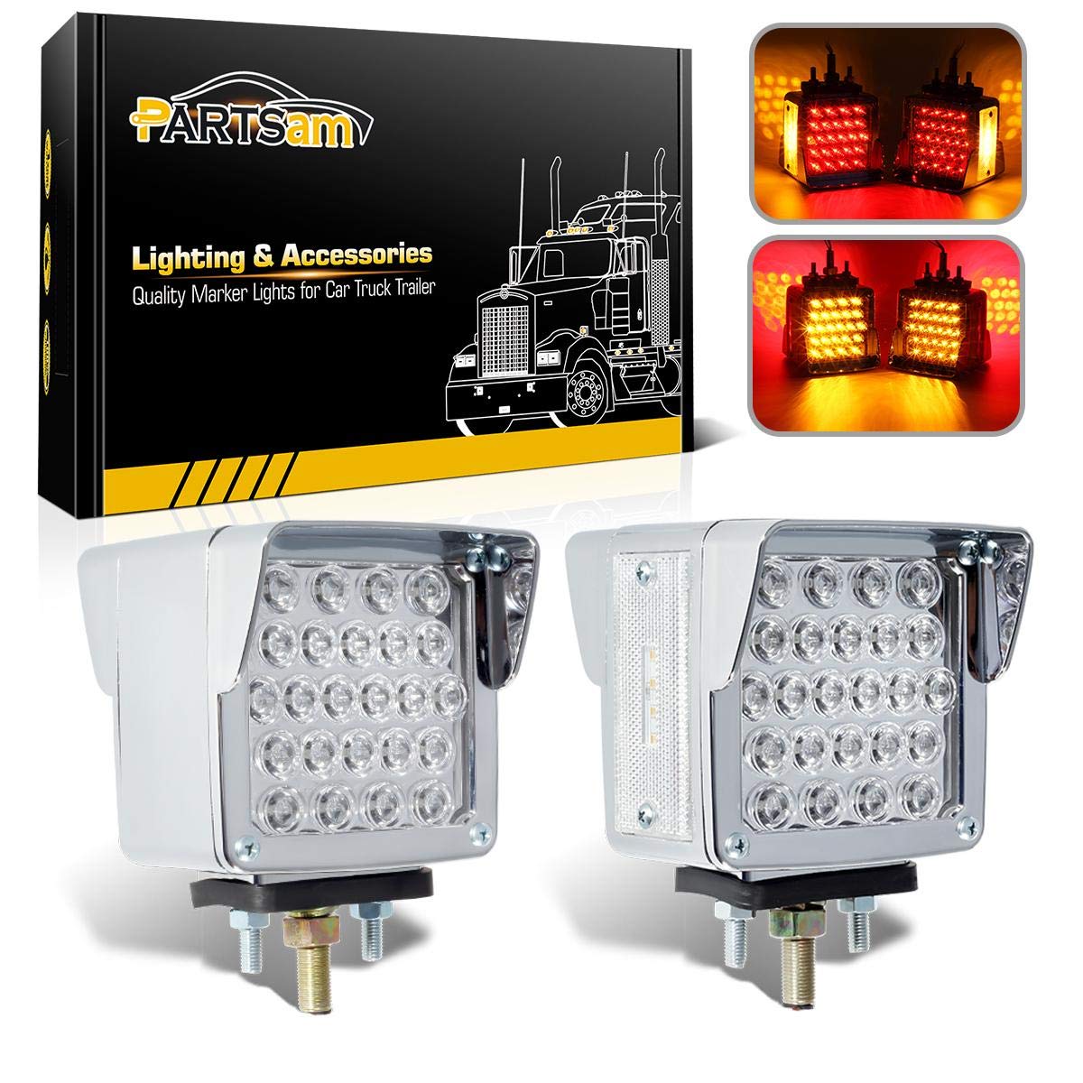 Partsam front view of square LED pedestal light showing bright dual-face visibility