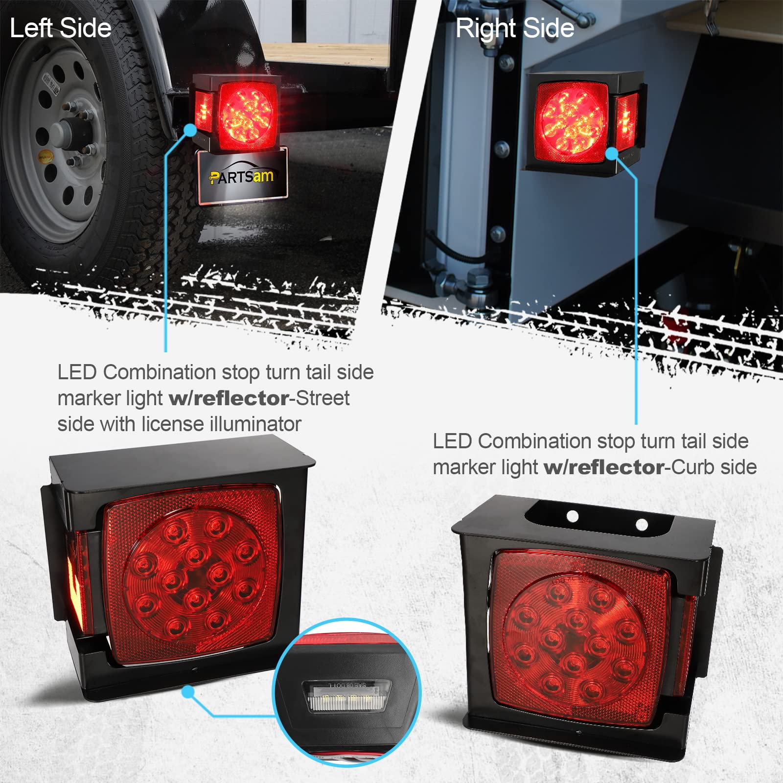 Partsam license bracket with white LED illuminator lighting the plate for compliance