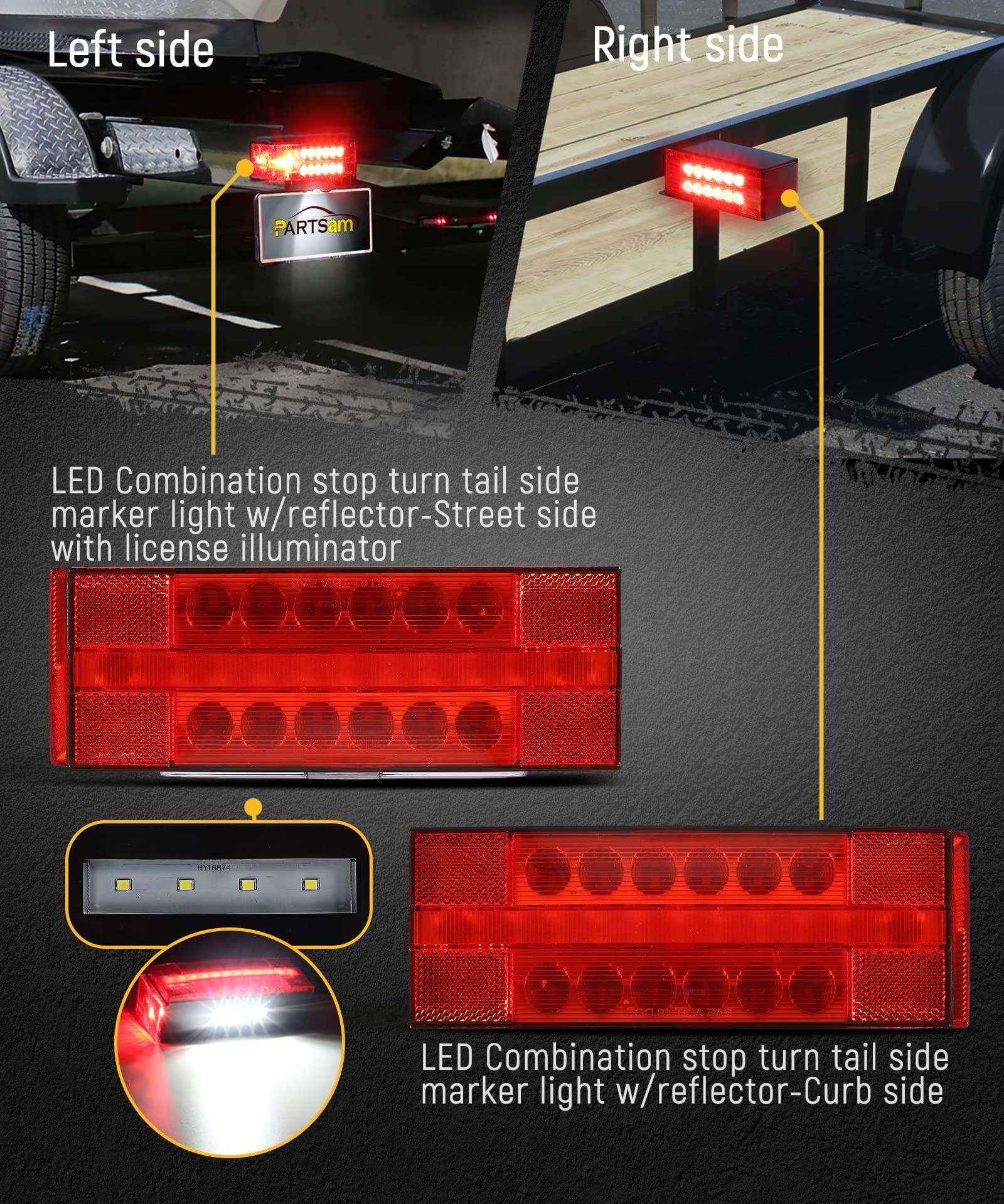 Partsam left light with license plate illuminator ensuring plate visibility and safety compliance