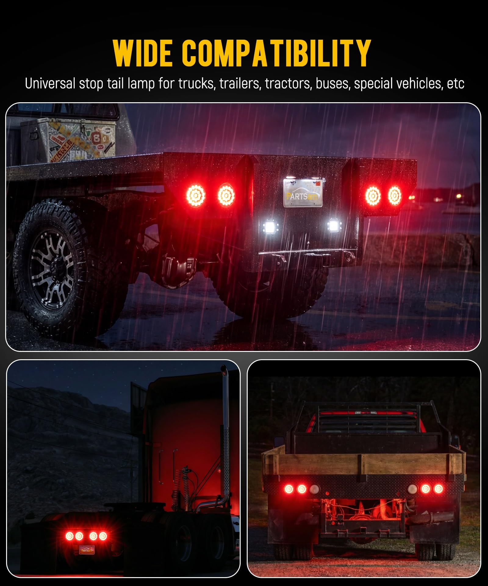 Partsam nighttime visibility on trailer showing bright red LEDs improving detection