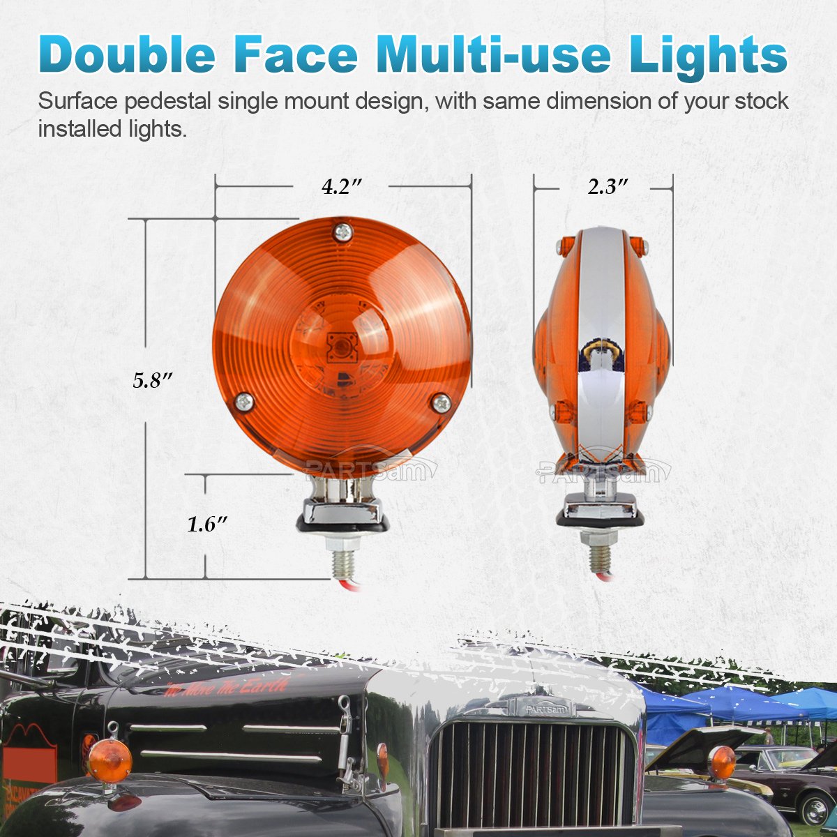 Partsam mounted on truck tail section showing real-world visibility benefit