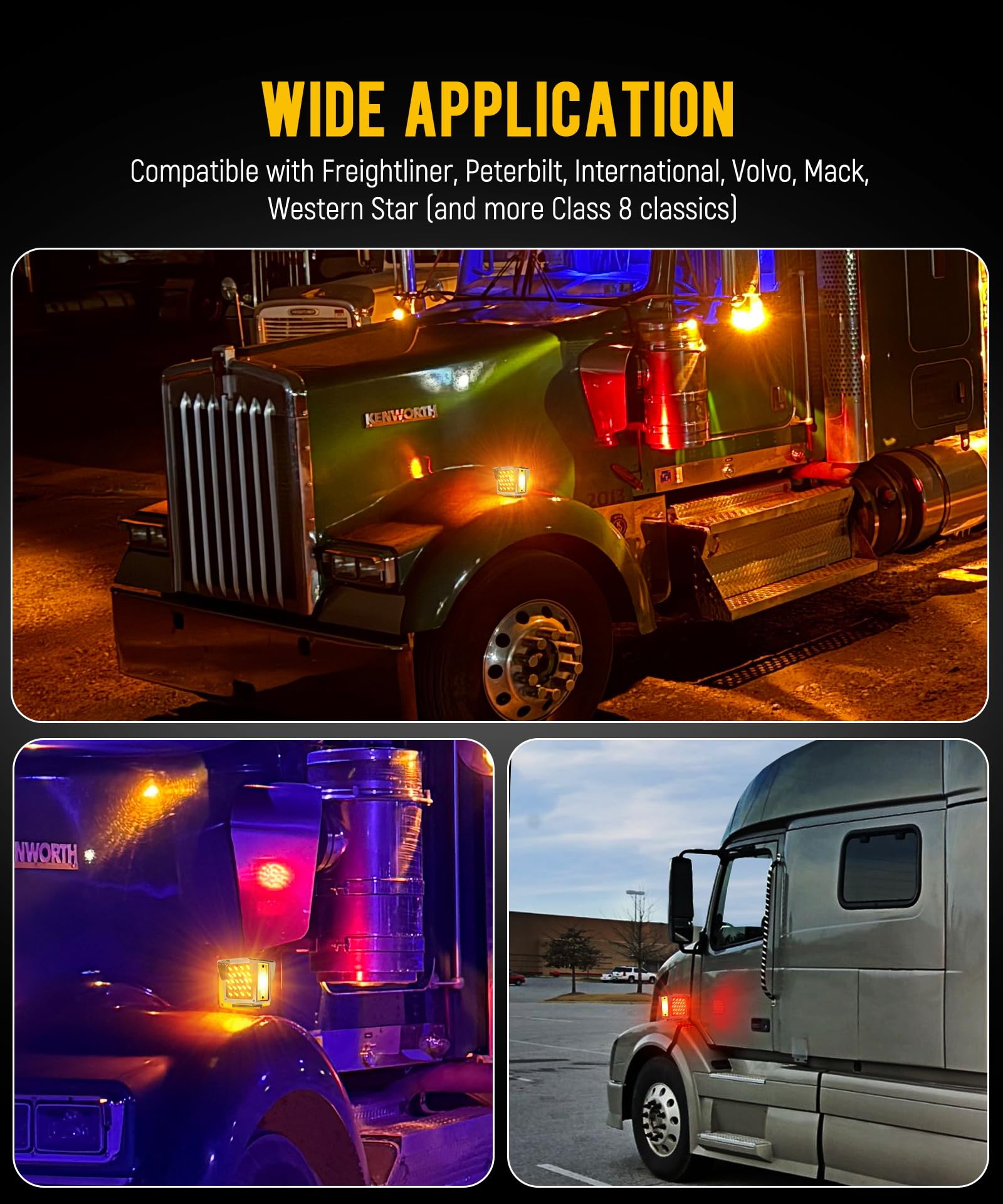 Partsam nighttime illumination on truck fender demonstrating improved road visibility