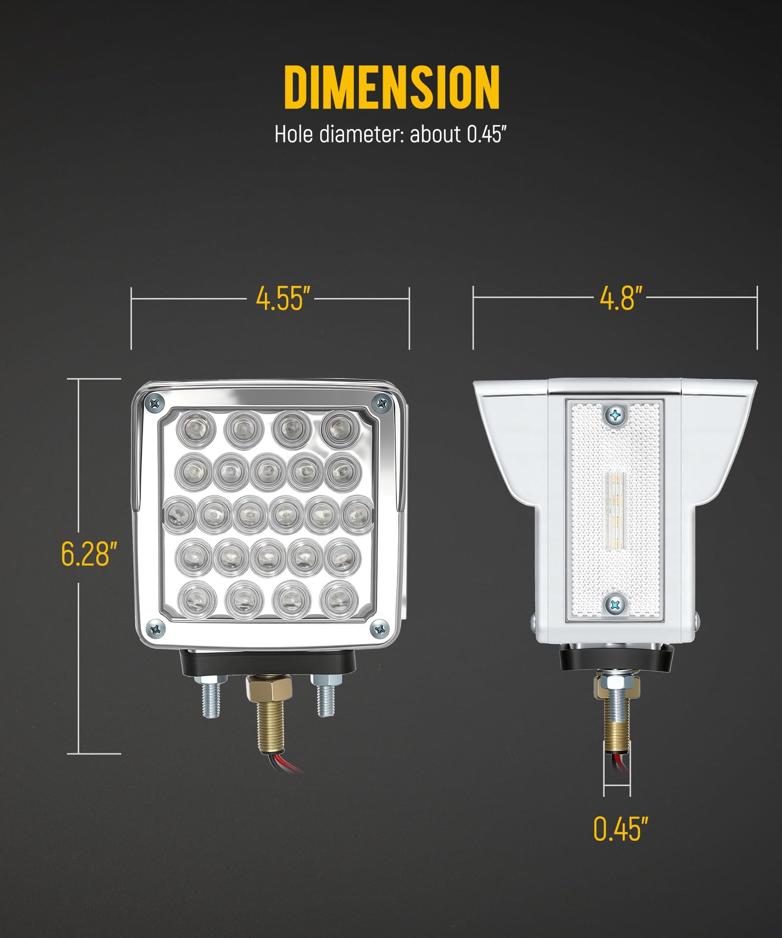 Partsam reflex reflector and amber side marker closeup for enhanced side conspicuity