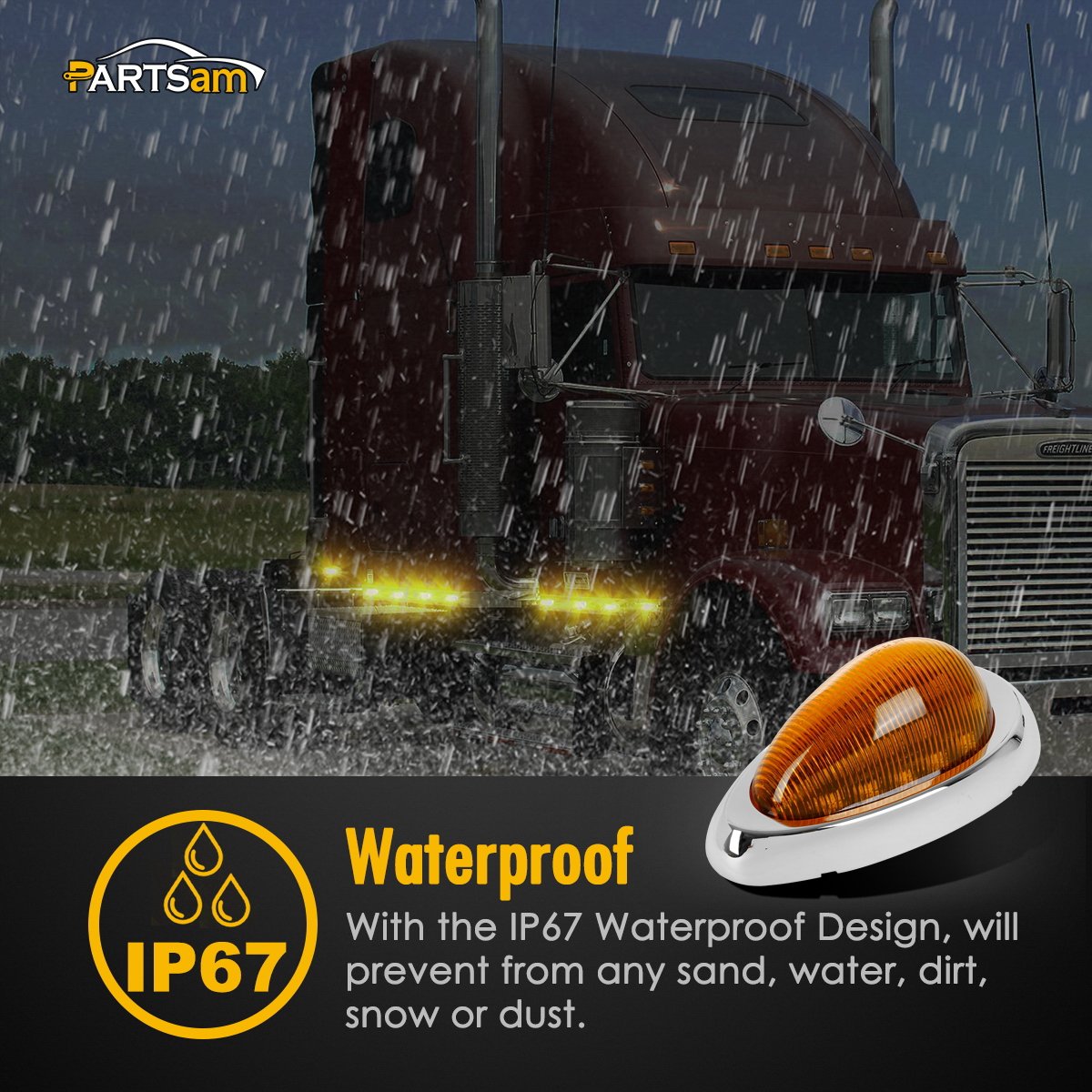 Partsam side profile with chrome bezel emphasizing durable corrosion-resistant trim