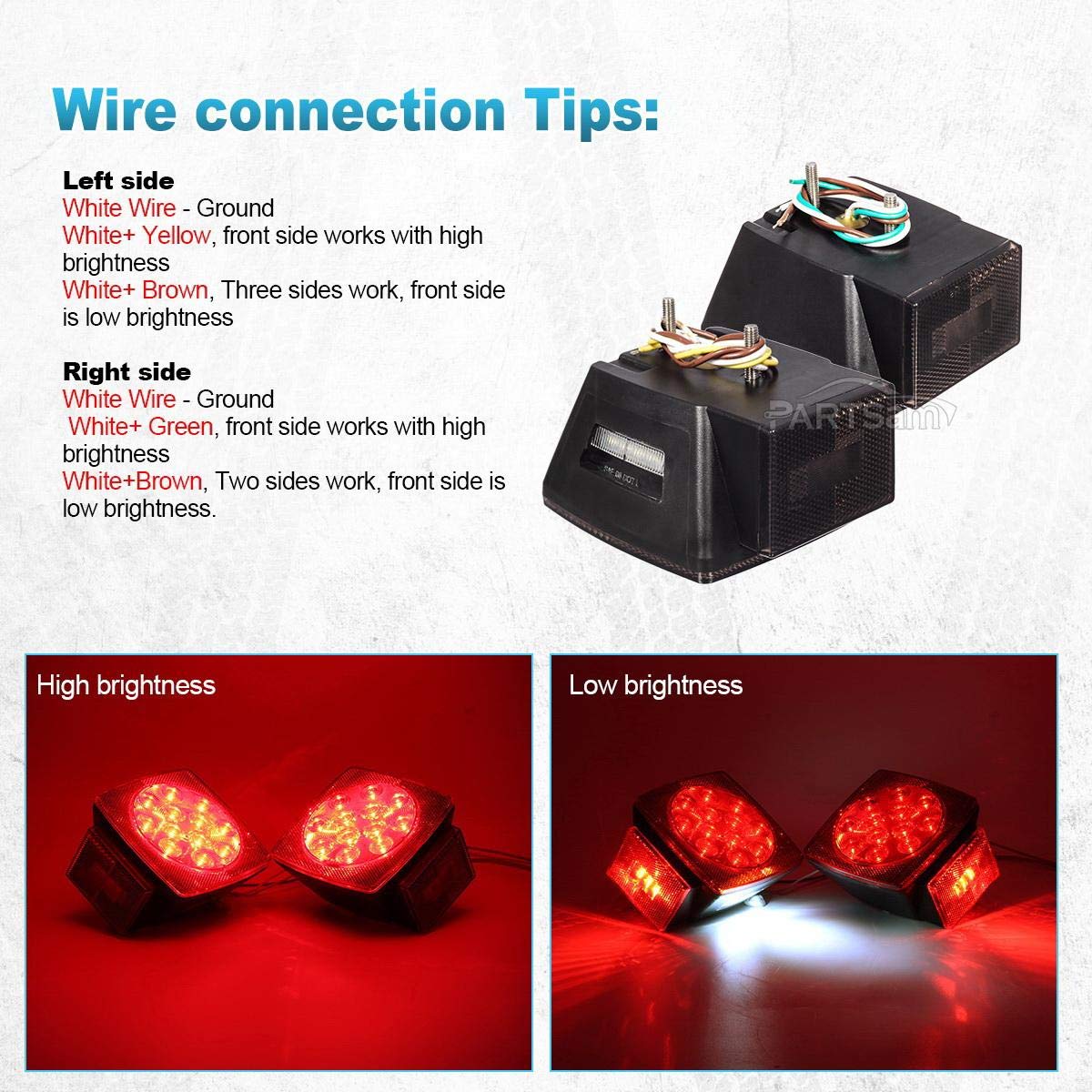 Partsam wiring pigtail detail with color-coded wires for easy installation