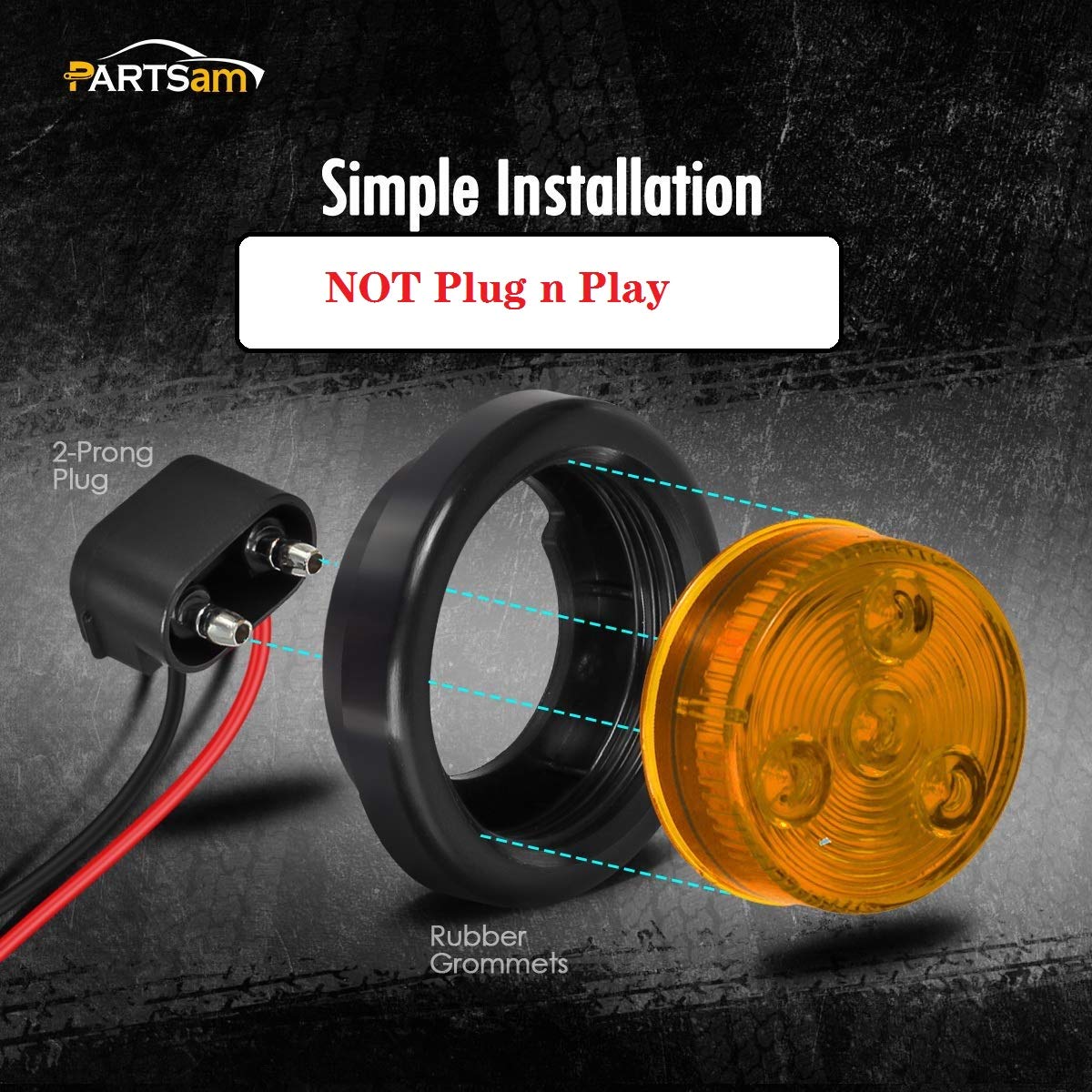 Partsam wiring pigtails and two-wire detail for fast 12V installation