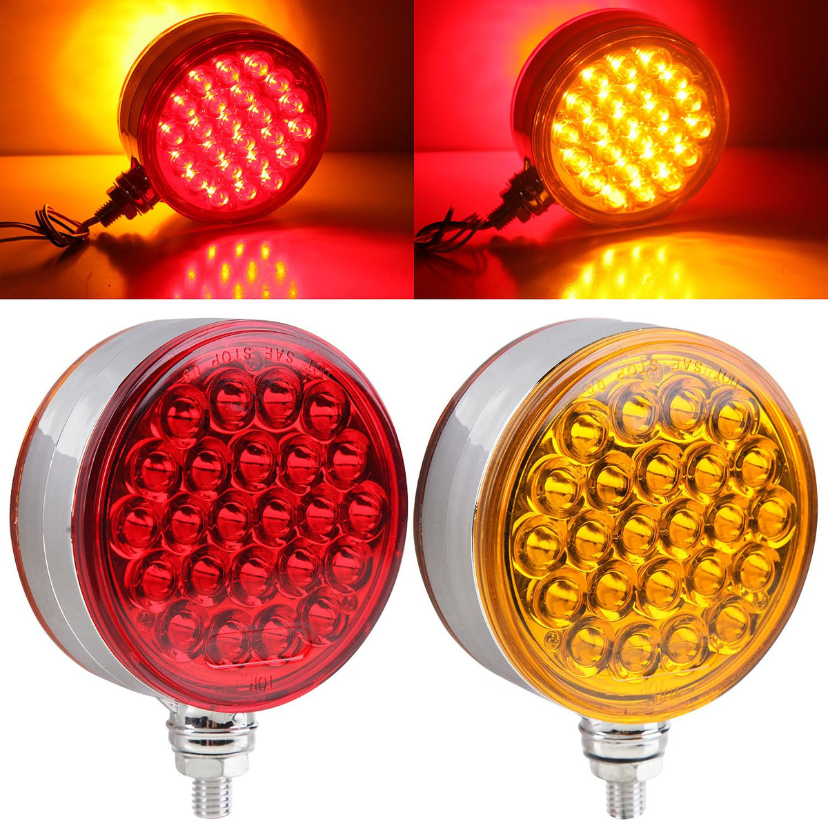 Partswcgg lamp front and back view showing amber and red faces for multi-function signaling