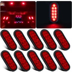 Partswcgg front view of 6-inch oval LED tail light showing bright red lens and improved visibility