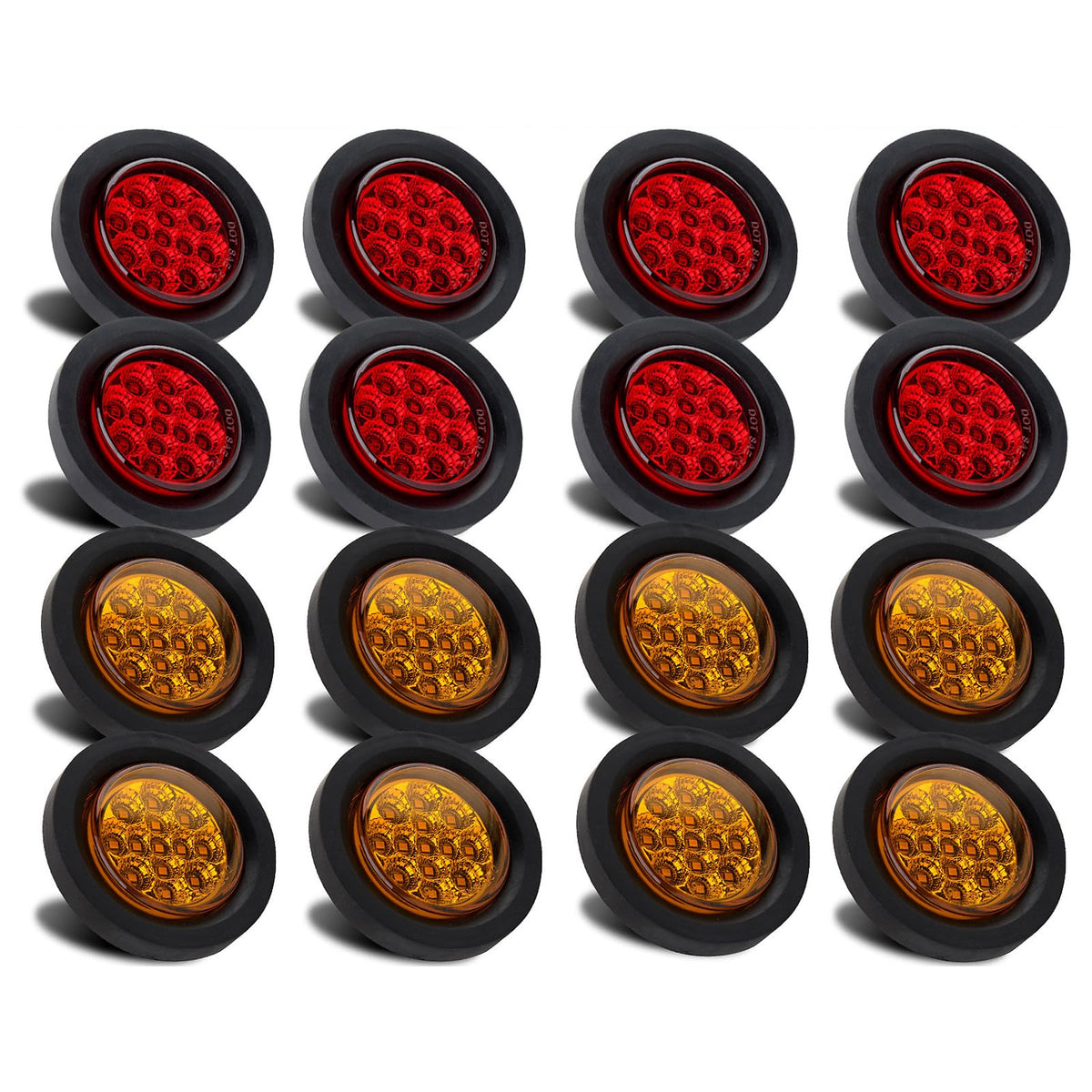 Partswcgg front view of amber and red 2.5 inch marker lights showing lenses and shape, clear visibility