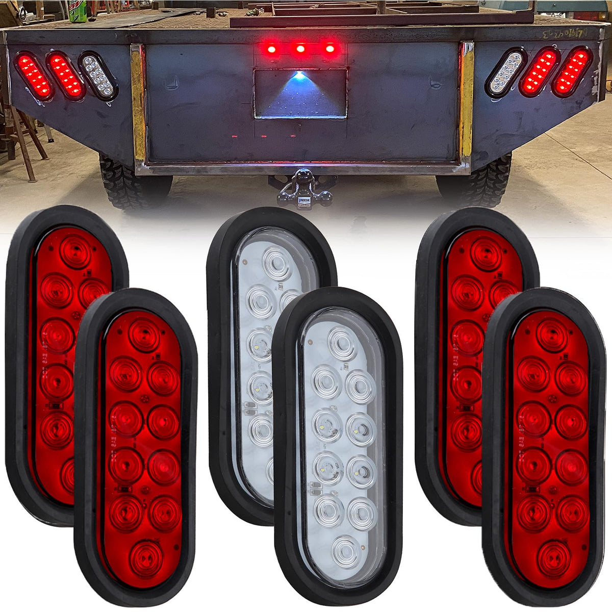 Partswcgg front view showing four red and two white oval lights, bright visibility