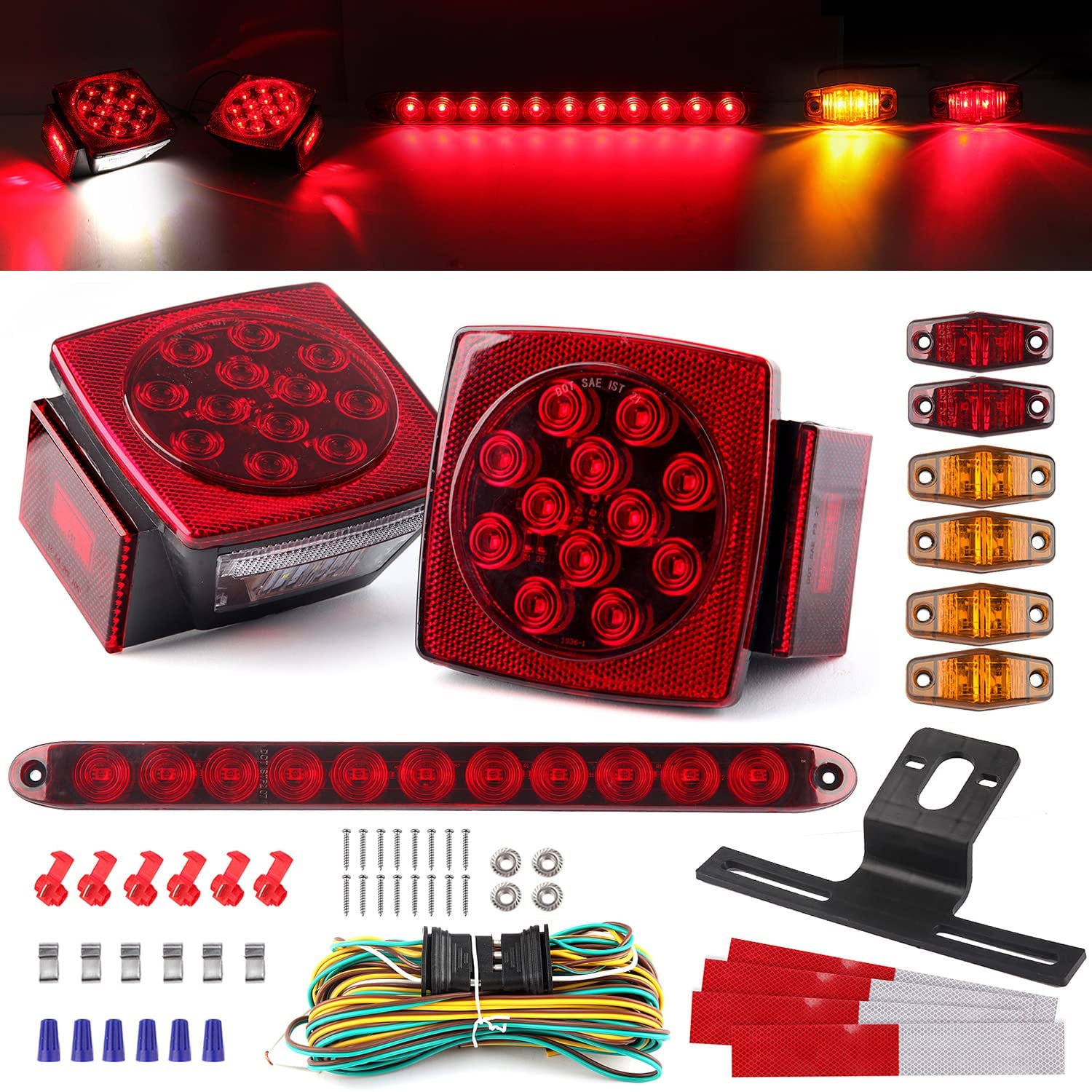 Partswcgg square tail light front view showing multi-function LEDs and clear visibility