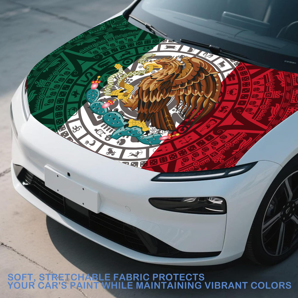 Pasksamtu hood cover fitted on truck adding vivid flag graphics and easy protection