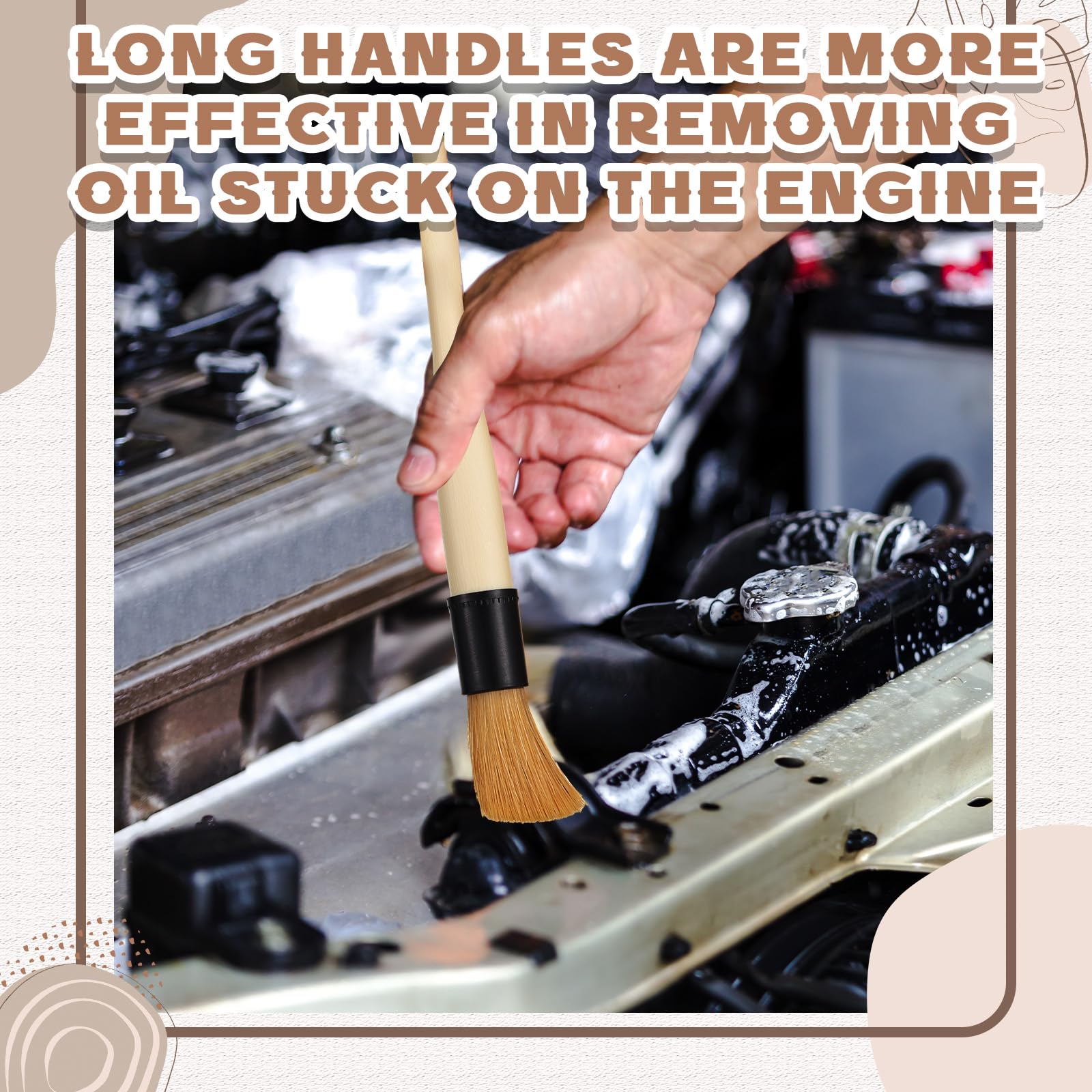 Patelai long-handle brush demonstrating deep reach into tight spaces