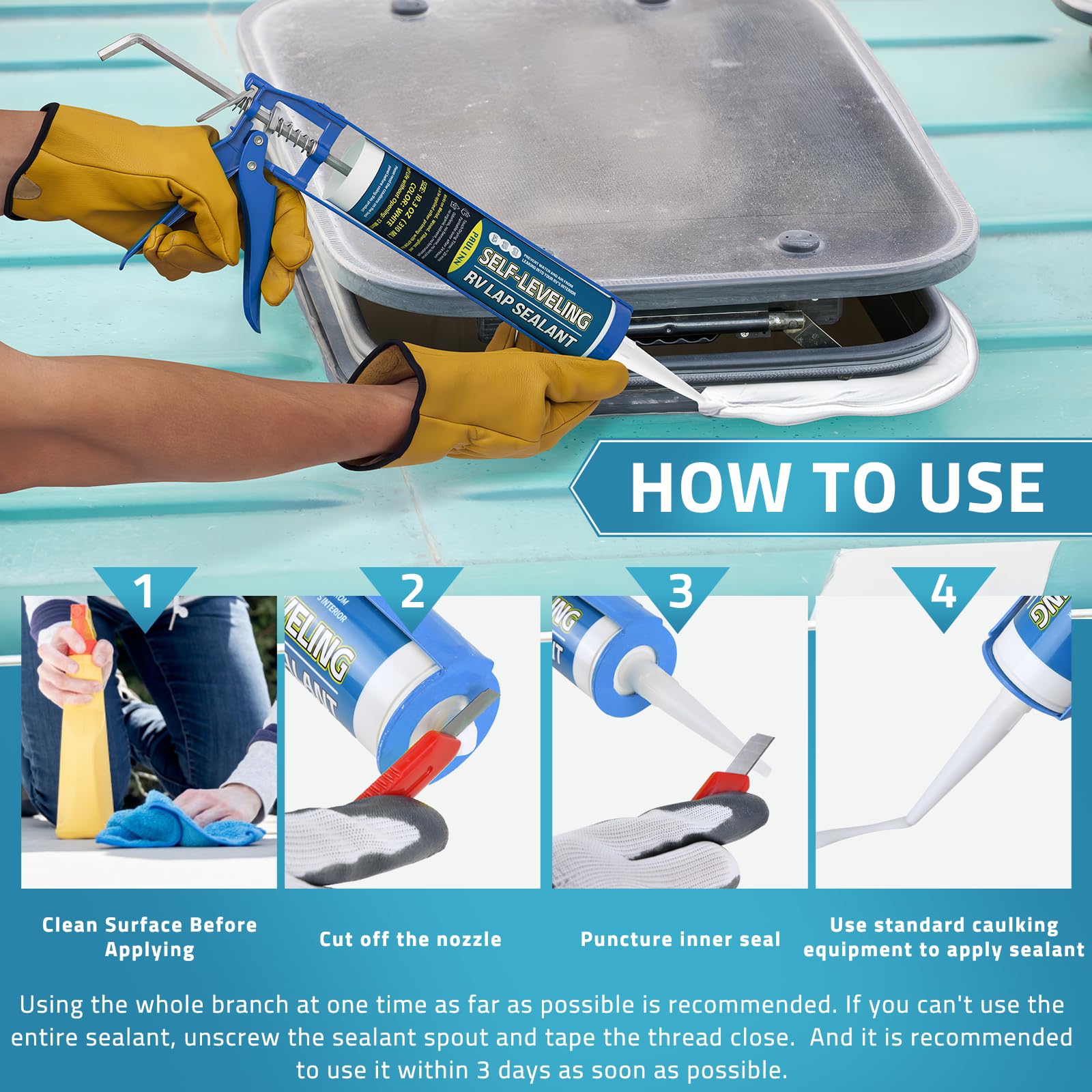 PAULINN used on an RV roof in a driveway showing DIY repair confidence