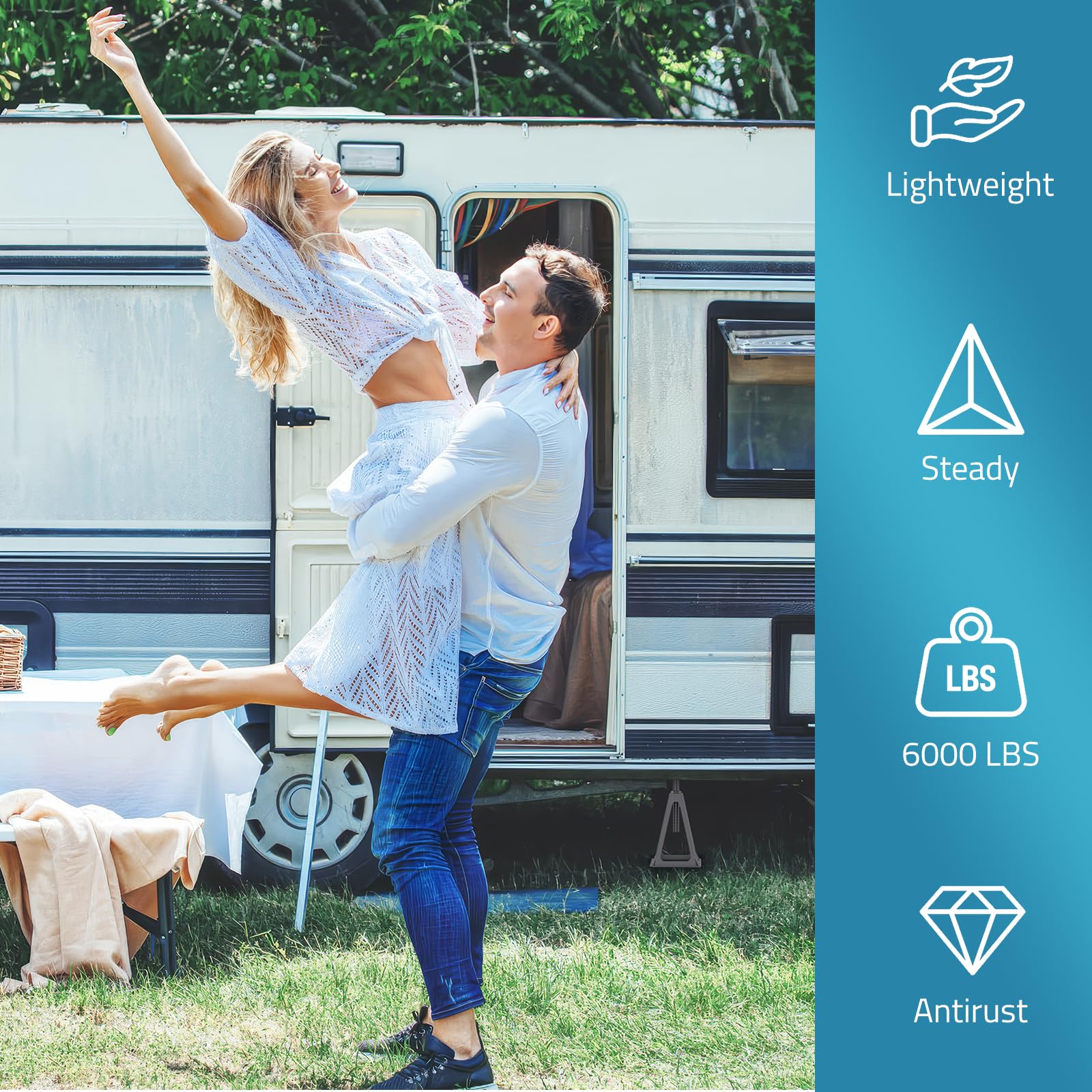PAULINN jacks stacked for space-saving storage in camper compartments