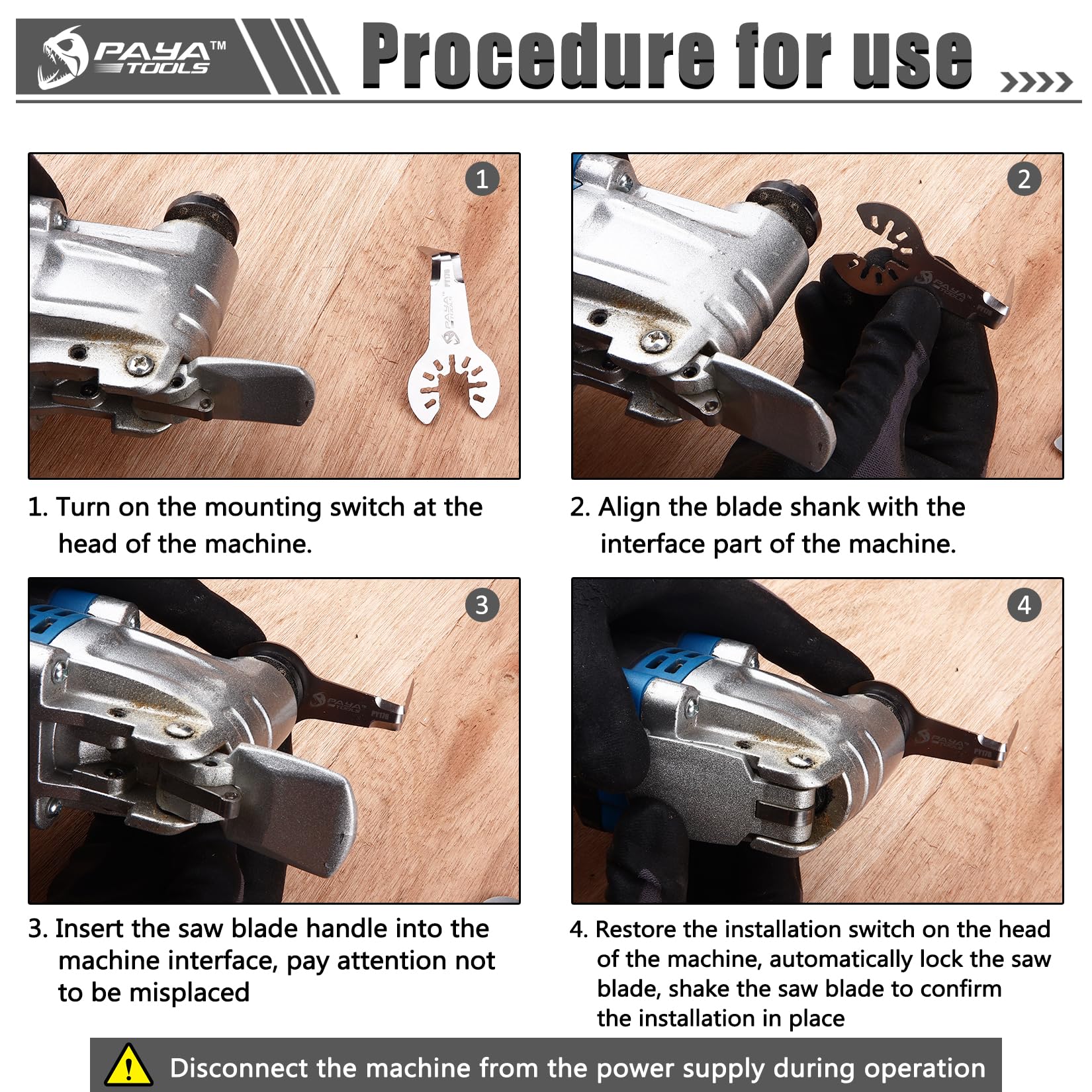 PAYA TOOLS mounted on an oscillating multitool for quick-release compatibility