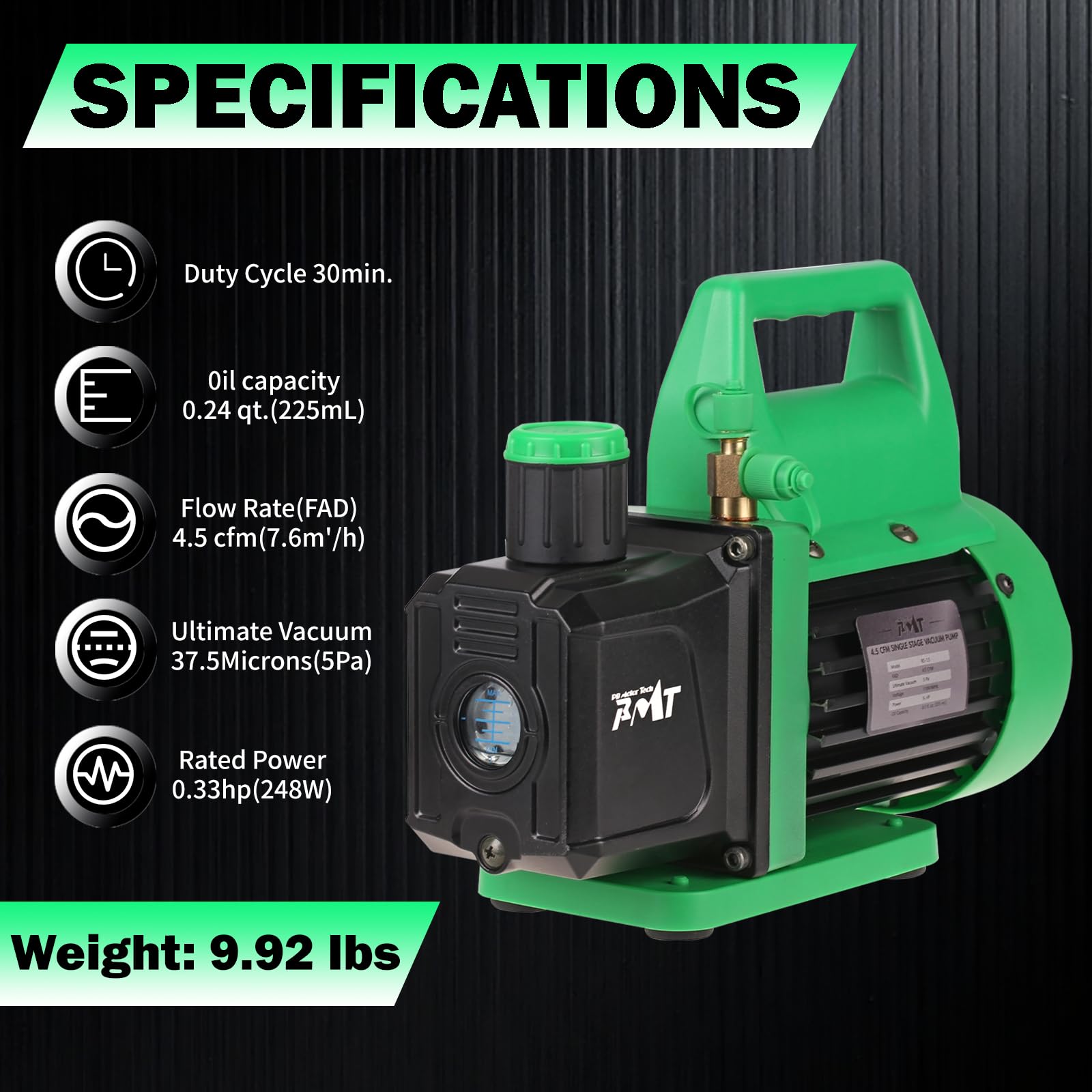 PB Motor Tech oil sight glass detail enabling clear oil-level checks and maintenance timing