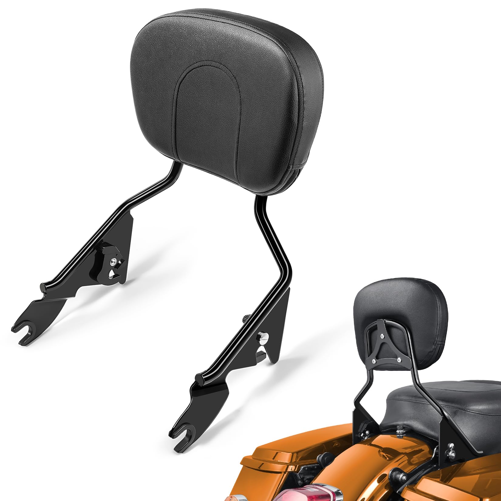 PBYMT front view gloss black backrest showing sleek styling and quick release benefit