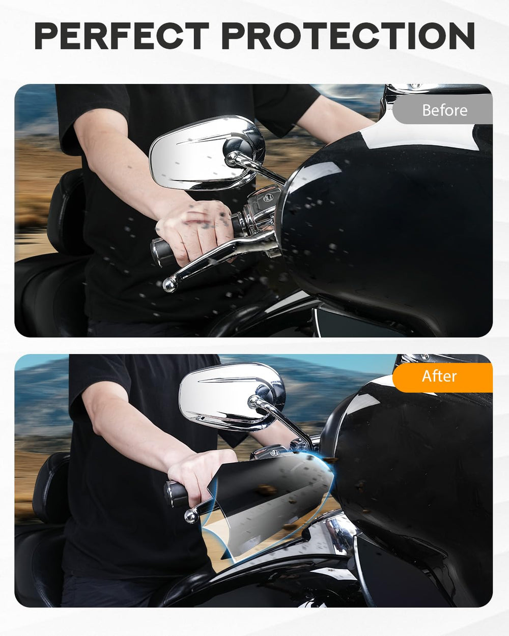 PBYMT lifestyle image of rider with handguards showing improved comfort and protection on road