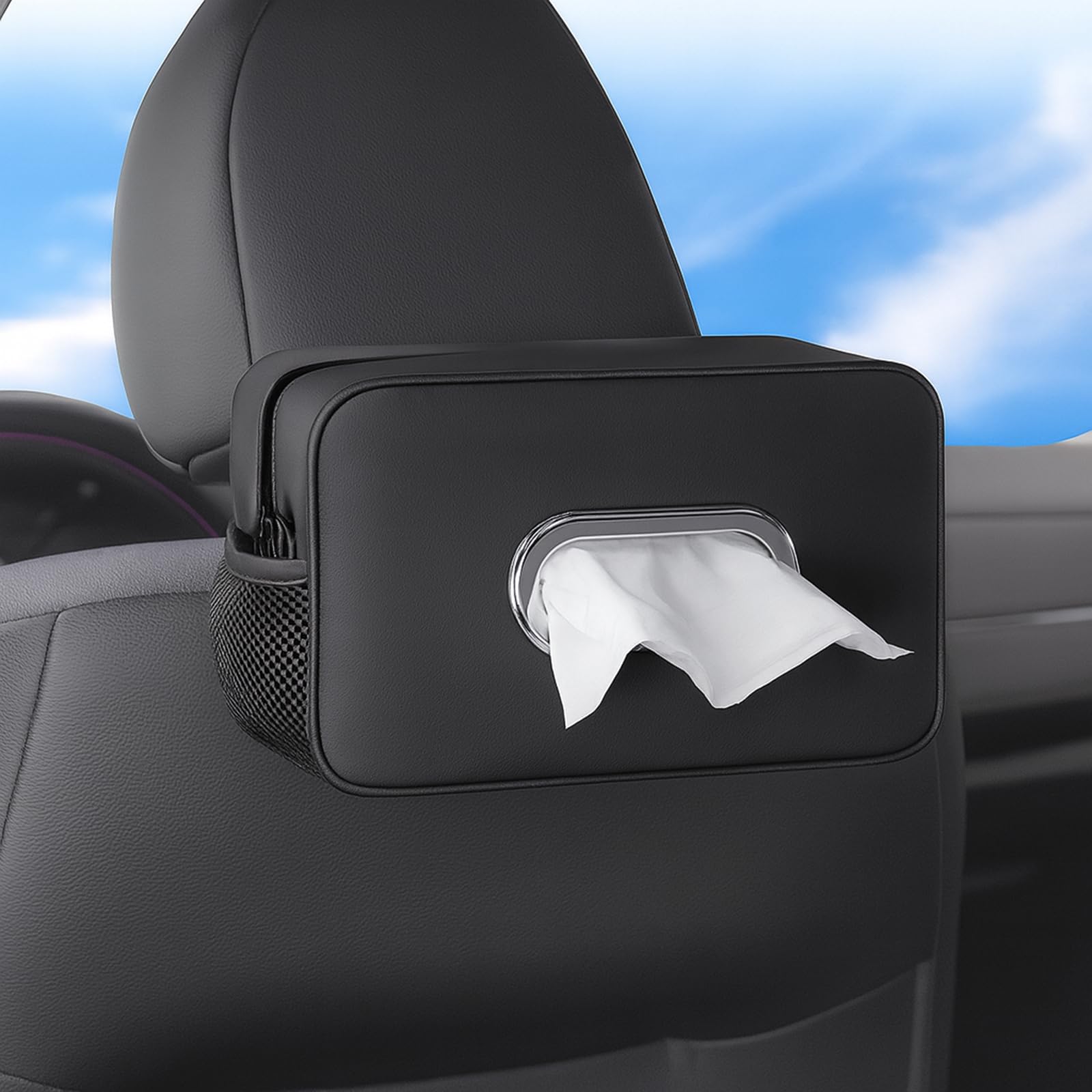 Pcnjozx front view showing PU leather cover and neat appearance for organized cabin