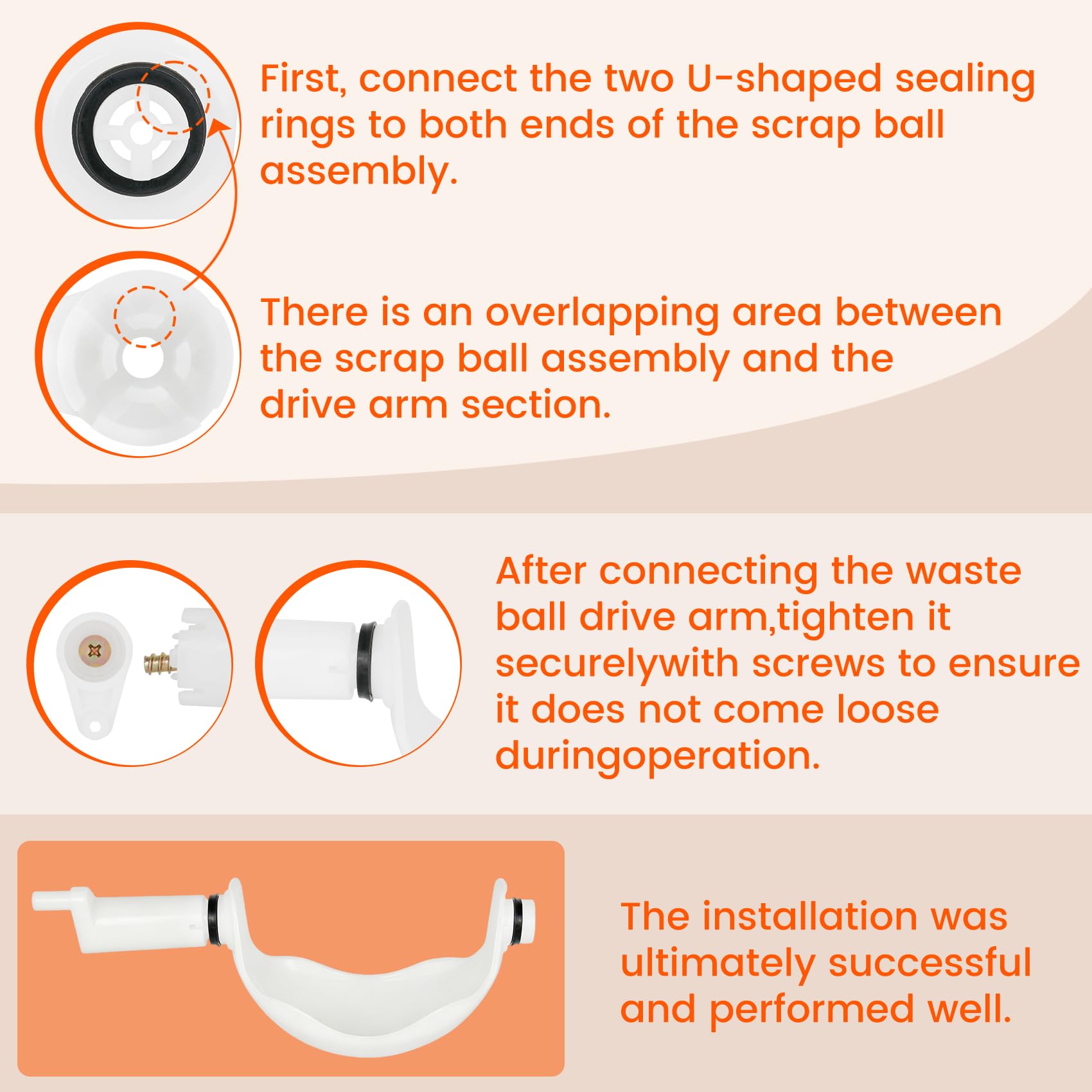 Peakur drive arm detail illustrating sturdy connection for consistent flushing