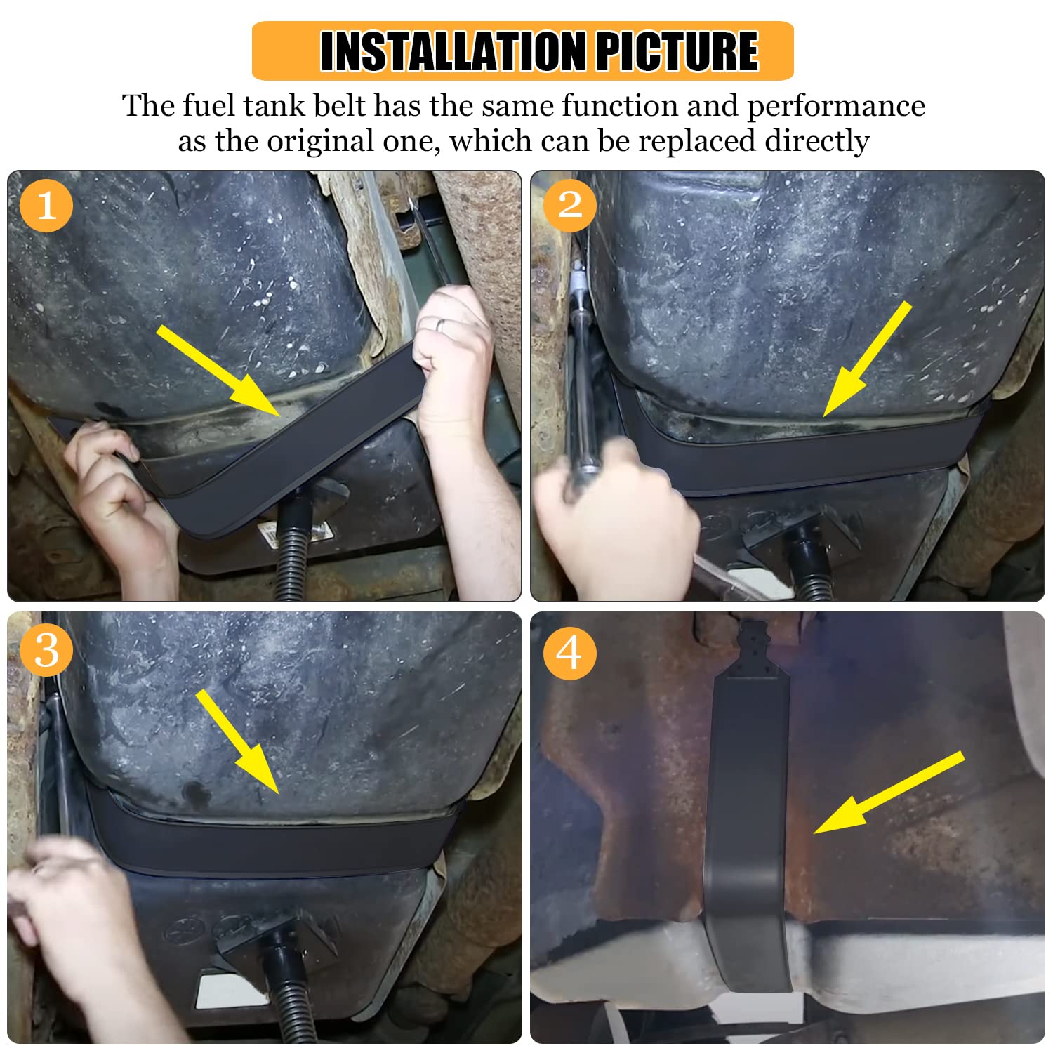 PEATOVIE strap installed under truck demonstrating stable tank support