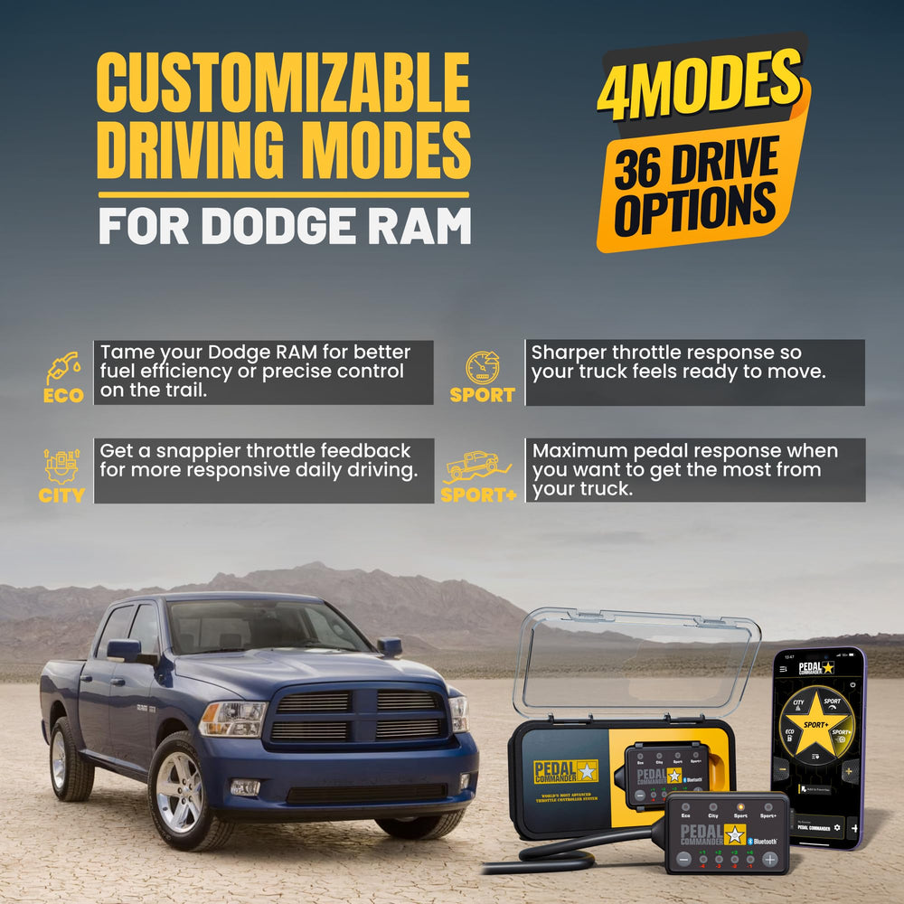 PEDAL COMMANDER app on smartphone displaying modes for wireless convenience and control