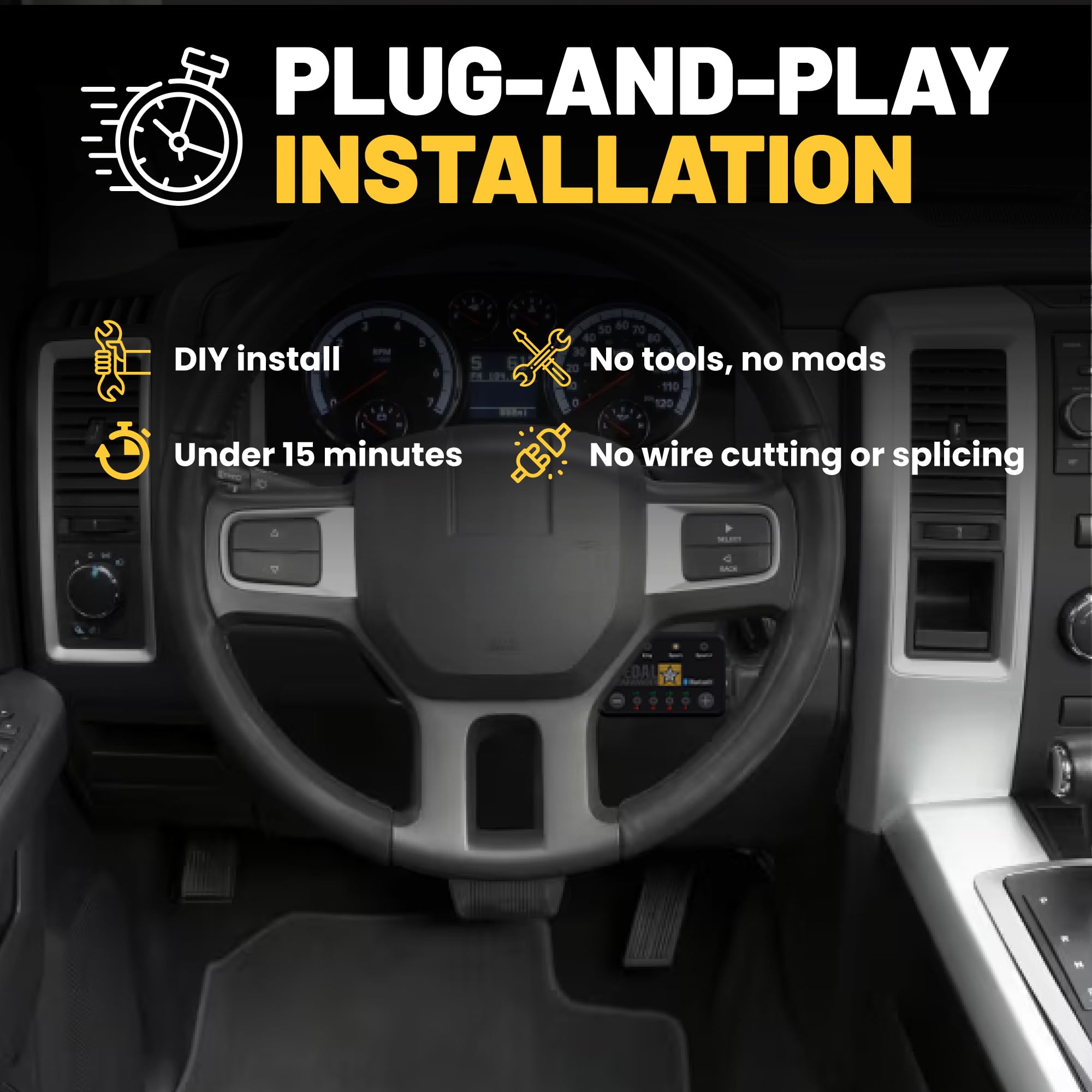 PEDAL COMMANDER label and specifications highlighting model compatibility and safe design