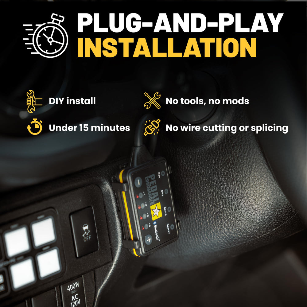 PEDAL COMMANDER held in hand showing compact size and tool‑free install