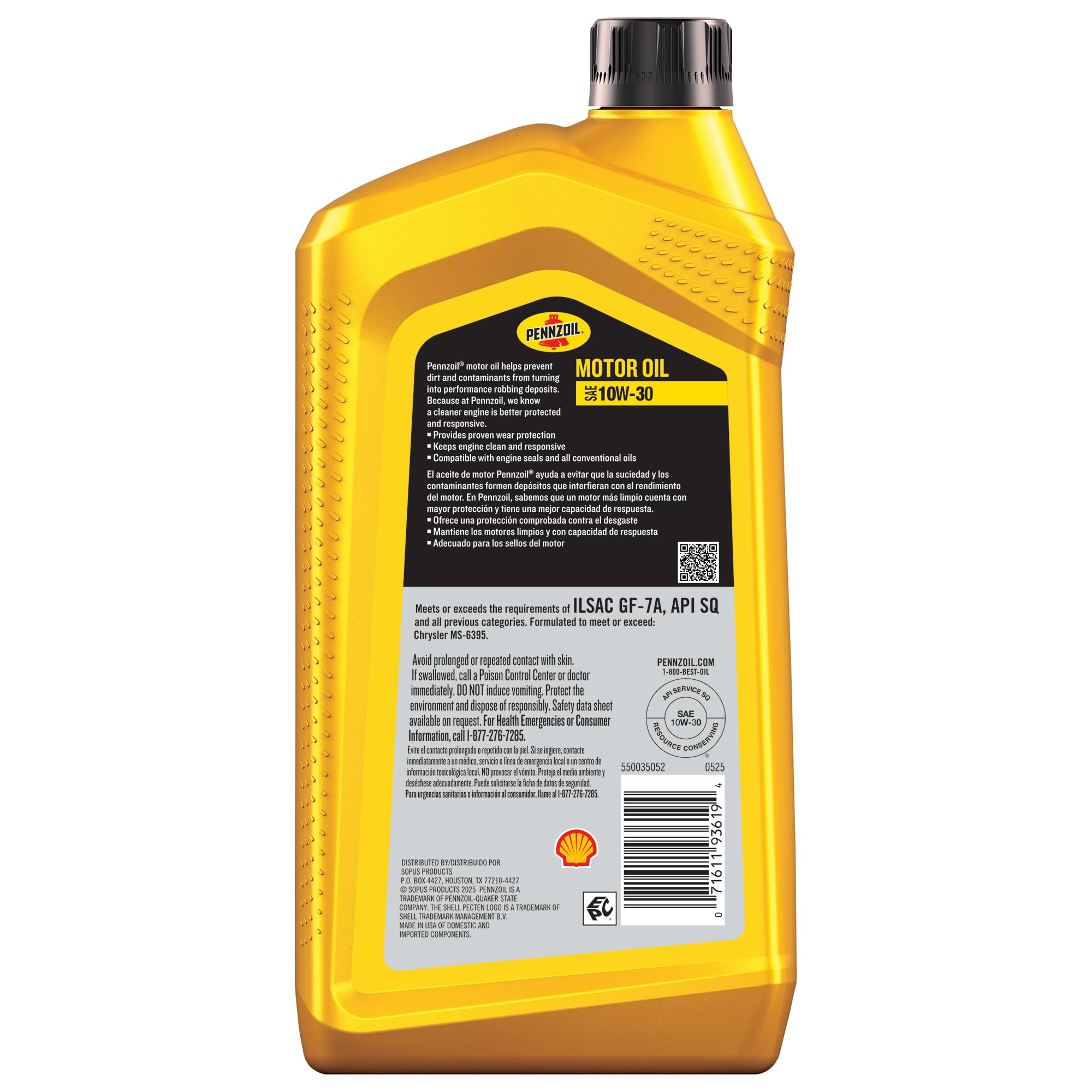 Close-up of Pennzoil label and cap highlighting clear product information and pour control